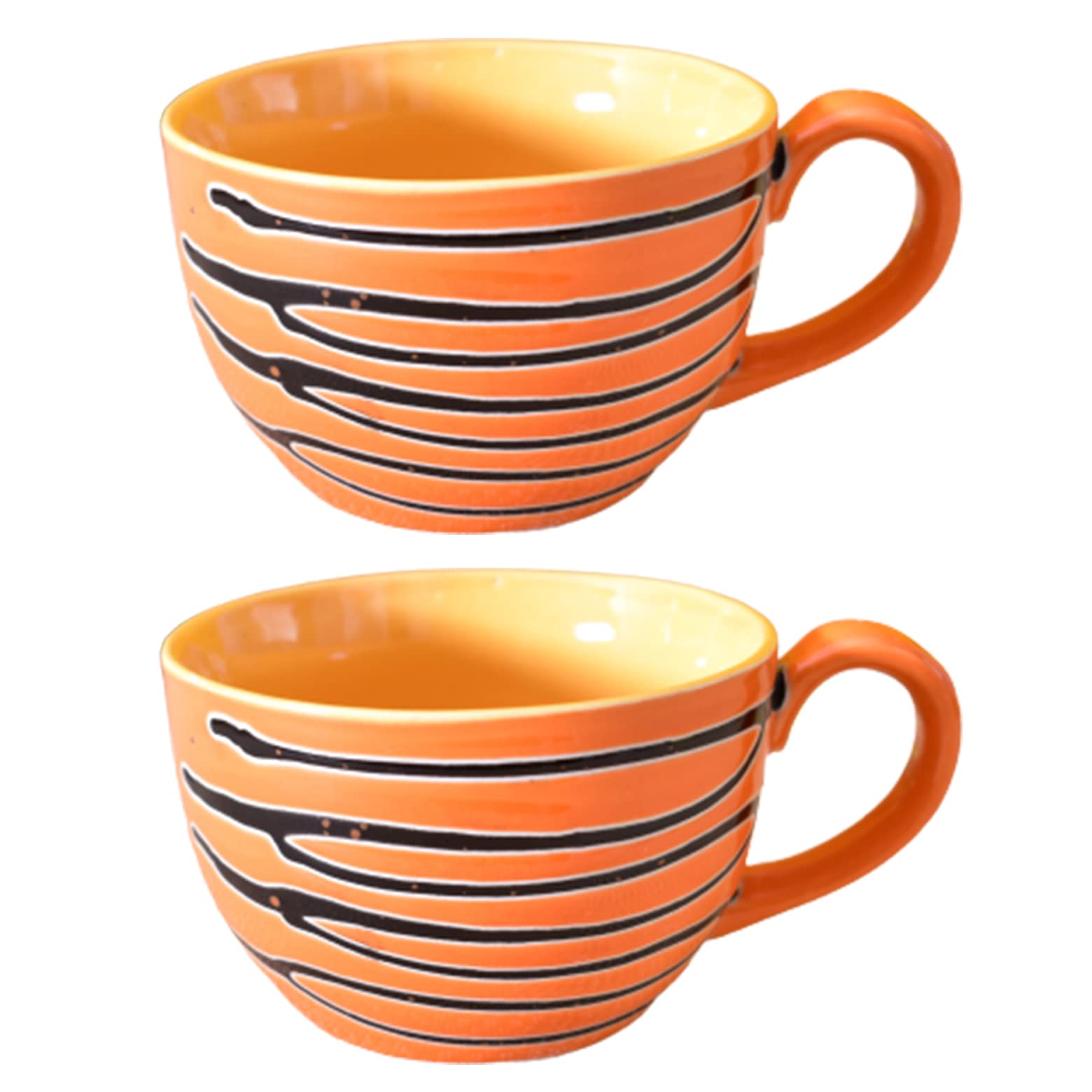 Kunhar Ceramic Soup Mug - Burning Orange, 2 Piece, 350 ML