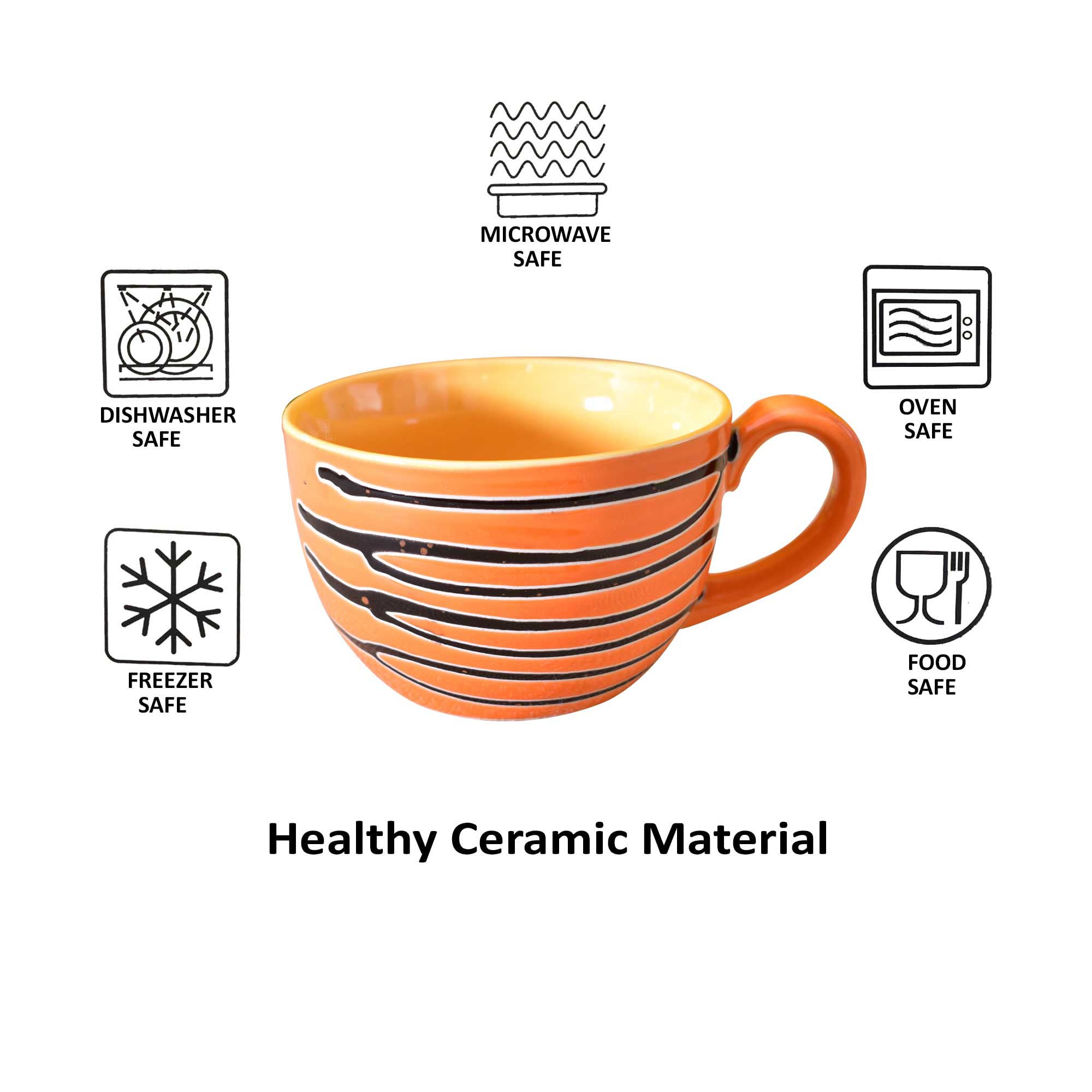 Kunhar Ceramic Soup Mug - Burning Orange, 2 Piece, 350 ML