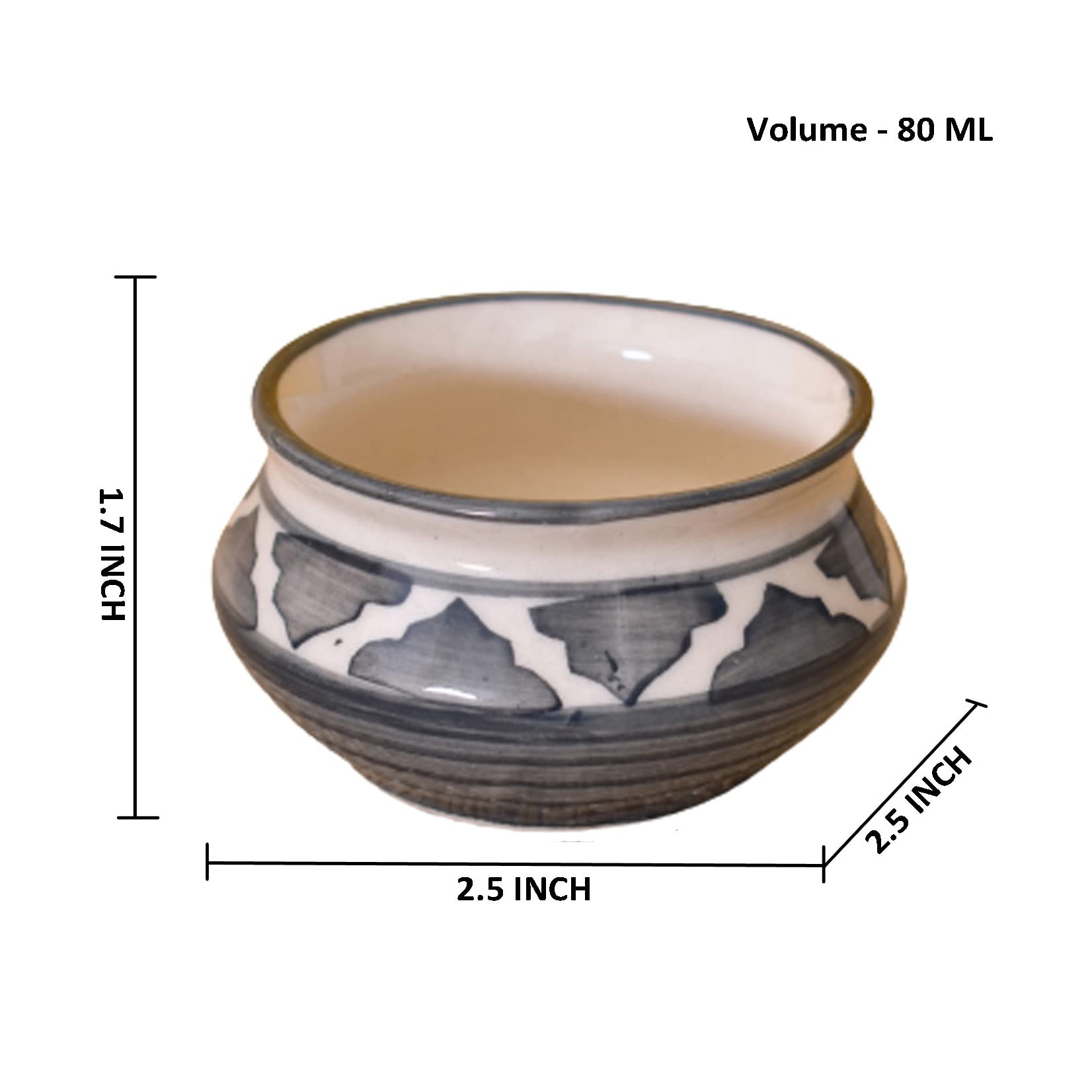 Kunhar Ceramic Sauce Holder - 90 ML, 4 Pieces, Gray