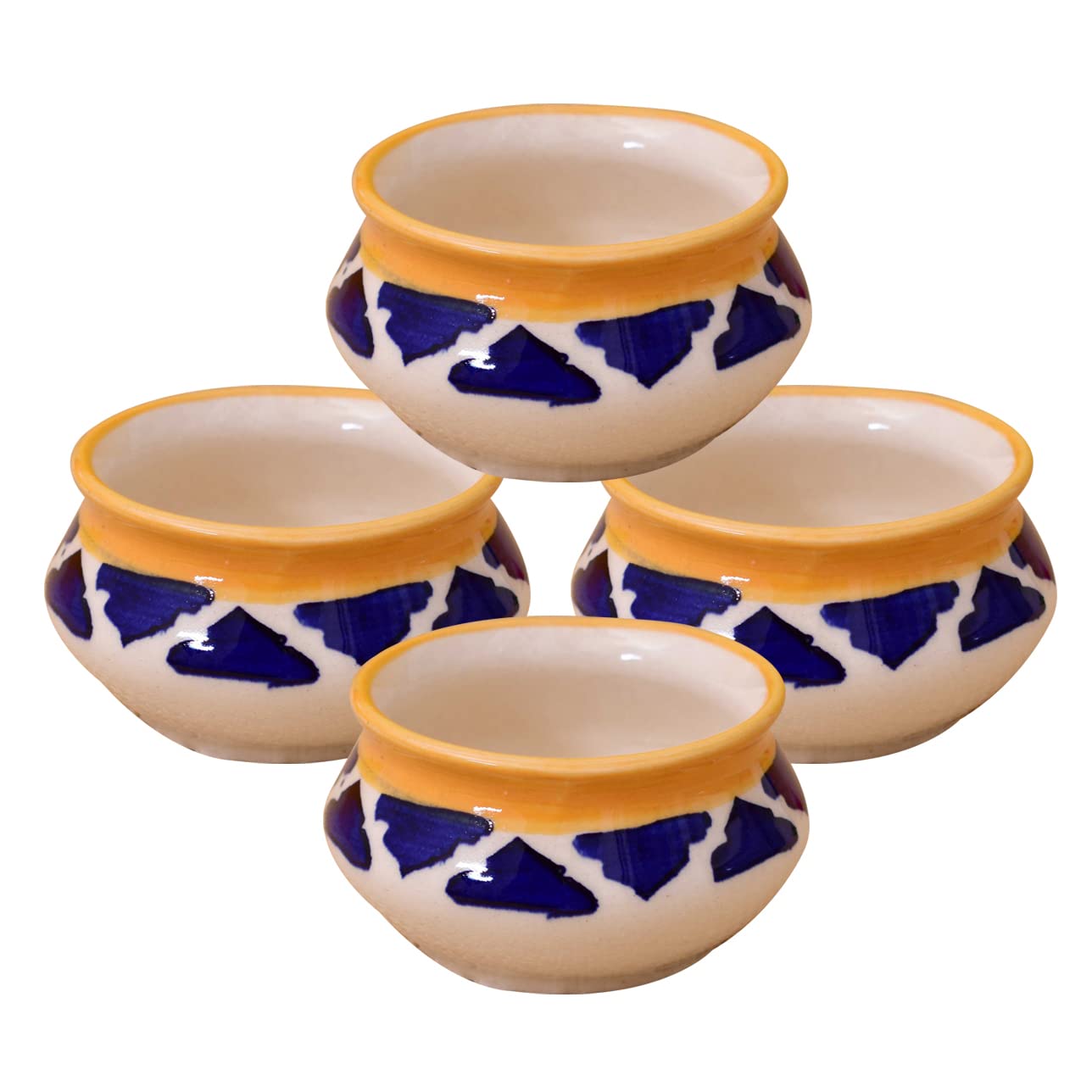 Kunhar Ceramic Sauce Holder - 90 ML, 4 Pieces, Yellow Blue