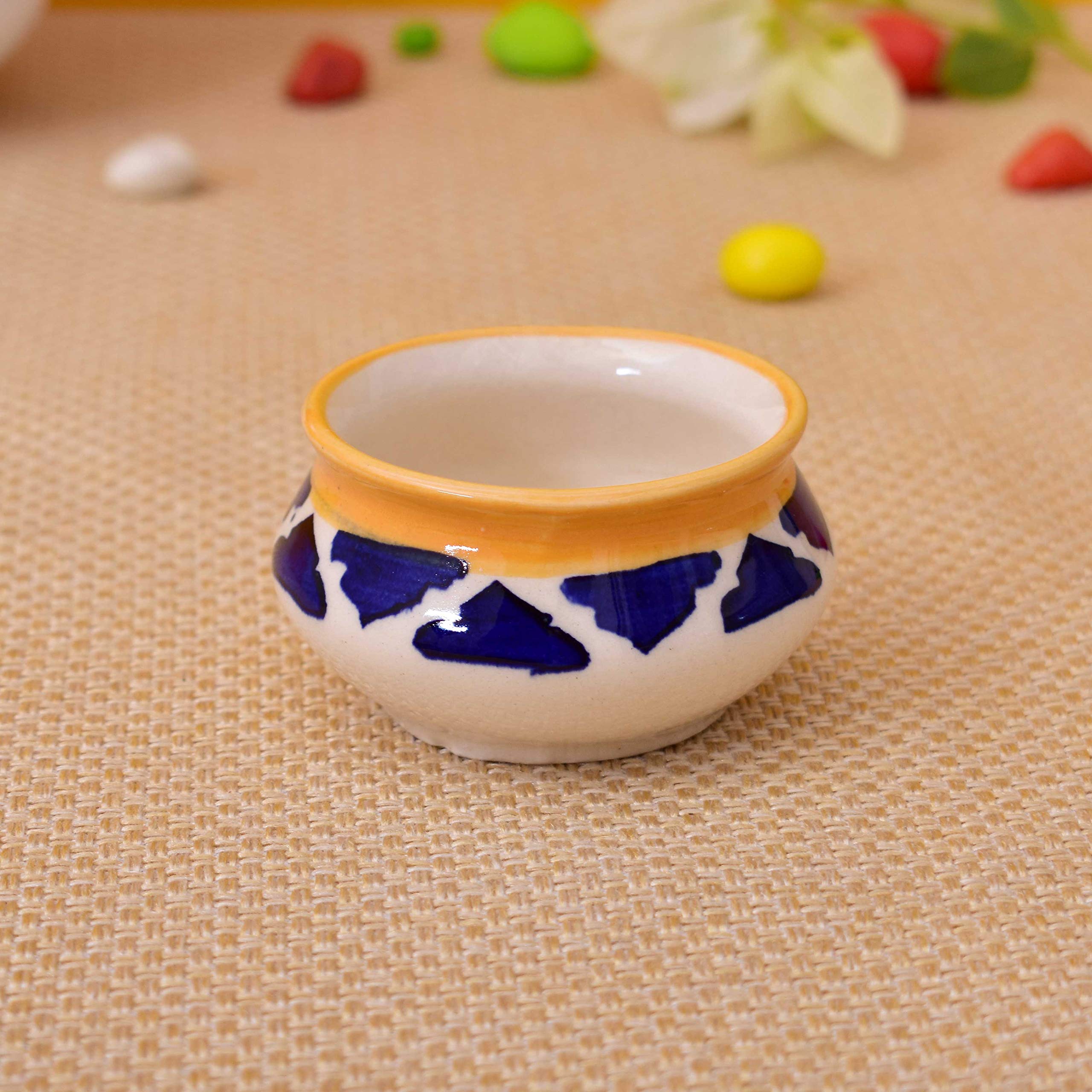 Kunhar Ceramic Sauce Holder - 90 ML, 4 Pieces, Yellow Blue