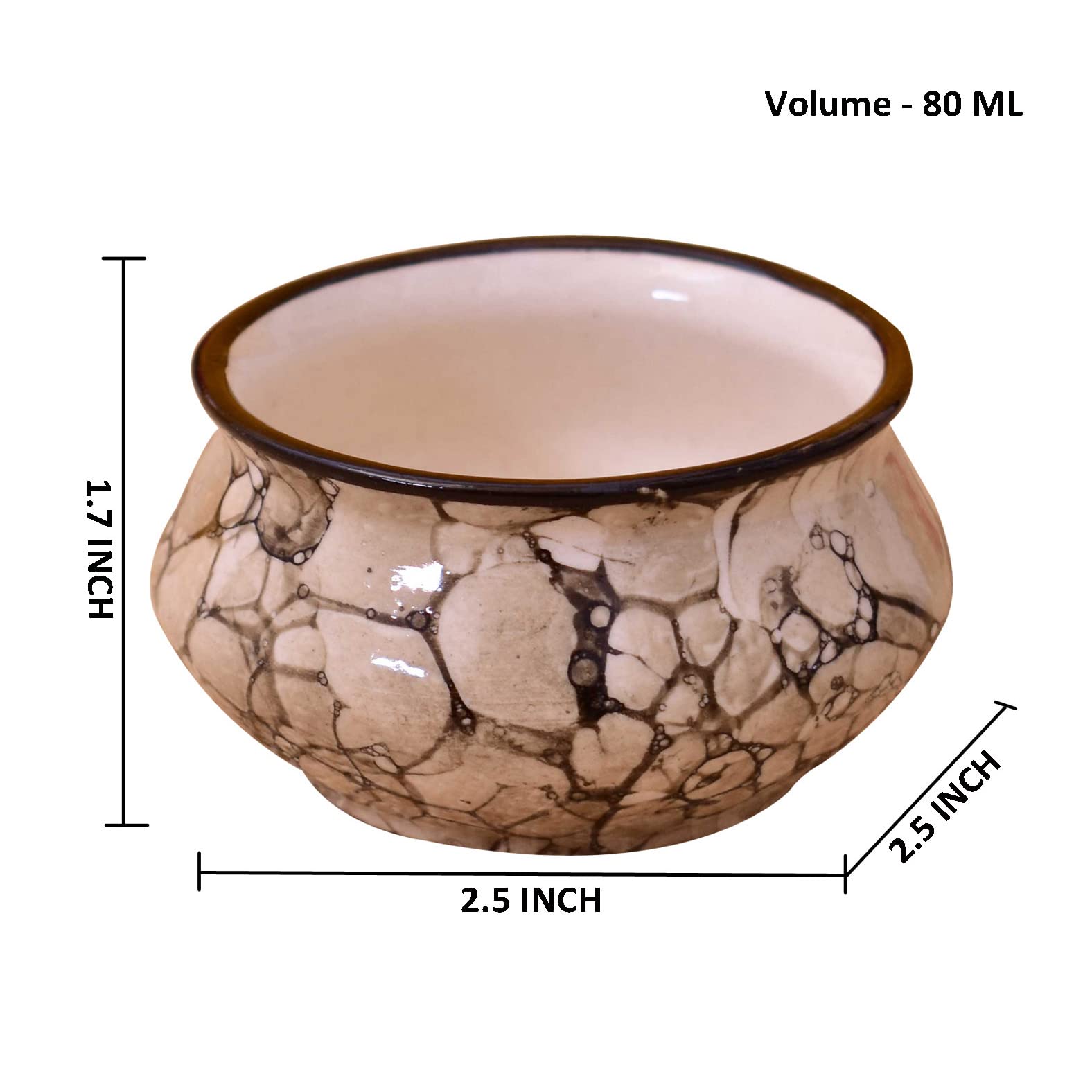 Kunhar Ceramic Sauce Holder - 90 ML, 4 Pieces, Black Luster