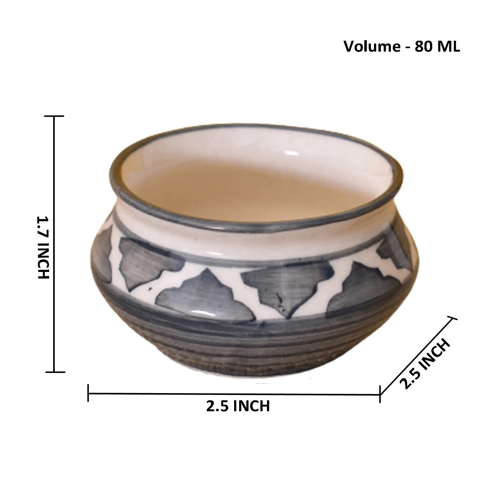 Kunhar Ceramic Sauce Holder - 90 ML, 6 Pieces, Gray