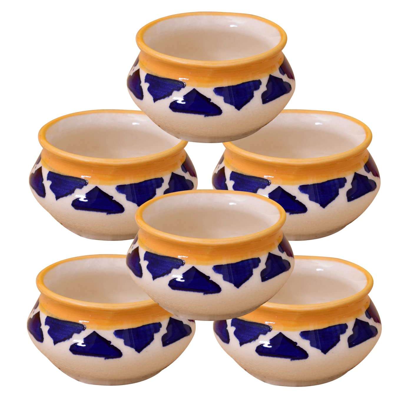 Kunhar Ceramic Sauce Holder - 90 ML, 6 Pieces, Yellow Blue