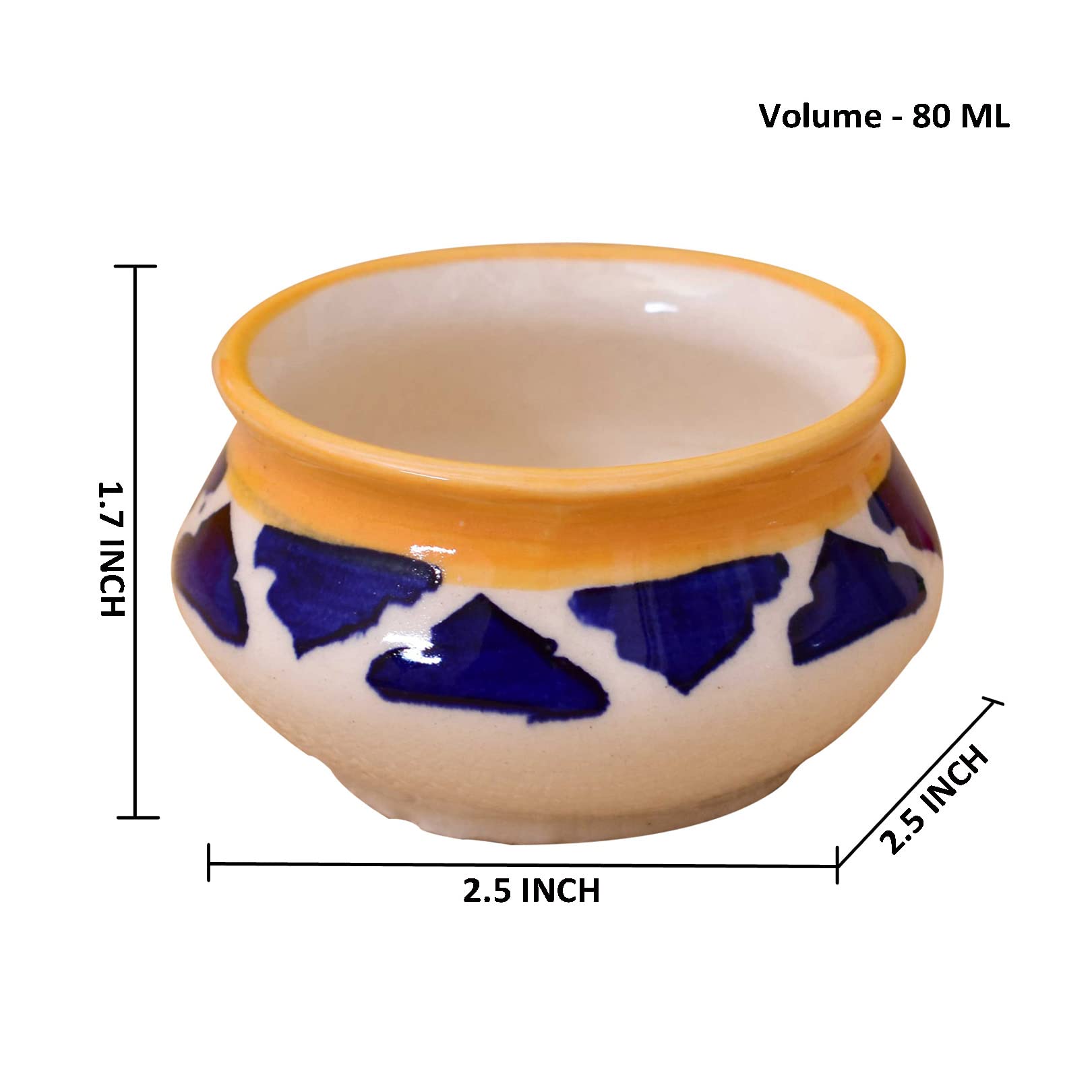 Kunhar Ceramic Sauce Holder - 90 ML, 6 Pieces, Yellow Blue