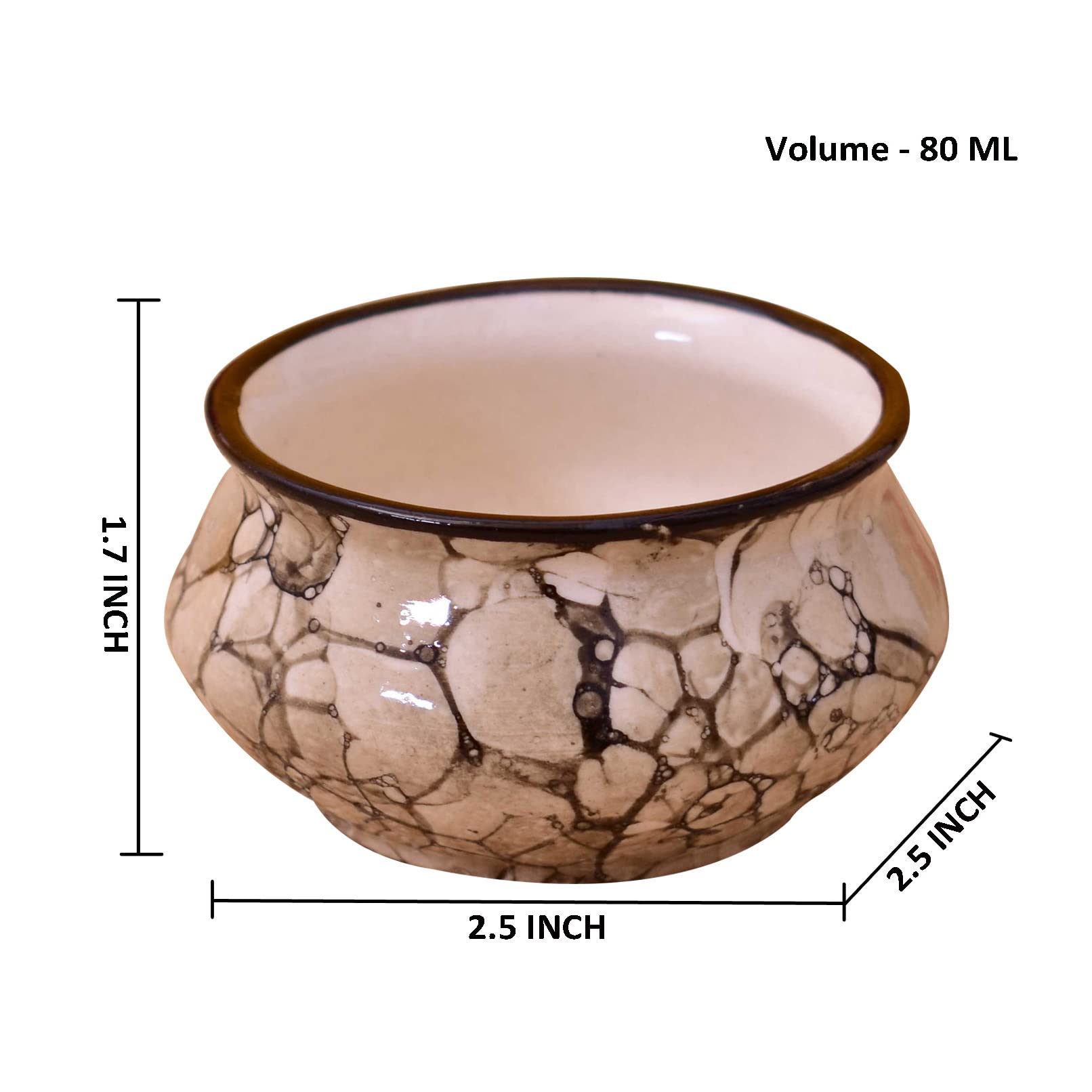 Kunhar Ceramic Sauce Holder - 90 ML, 6 Pieces, Black Luster