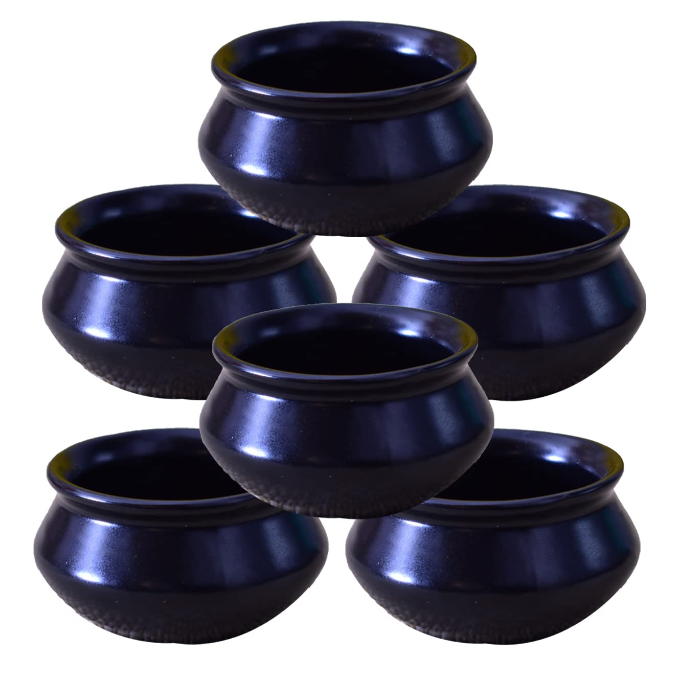 Kunhar Ceramic Sauce Holder - 90 ML, 6 Pieces, Black Matt