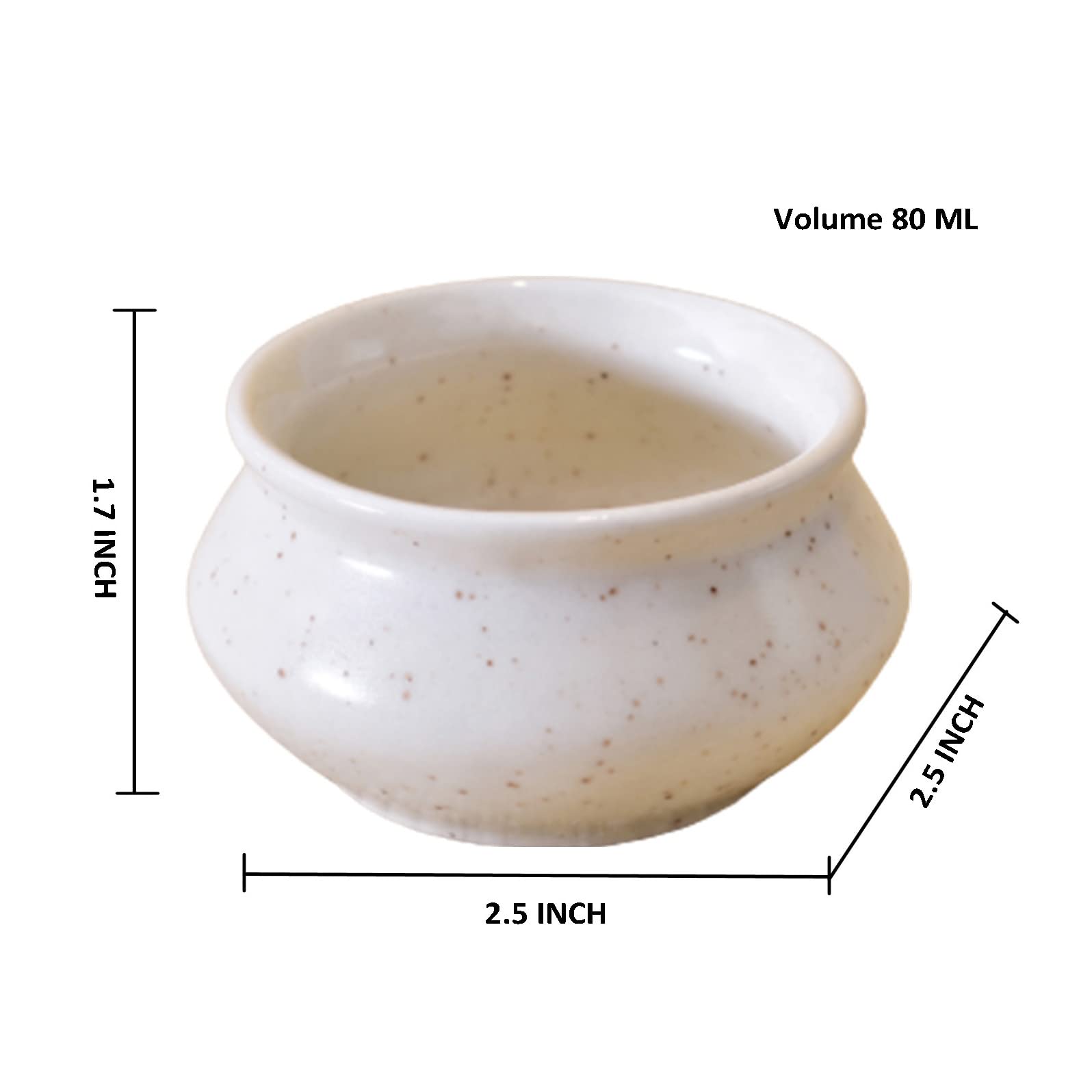Kunhar Ceramic Sauce Holder - 90 ML, 6 Pieces, White Matt