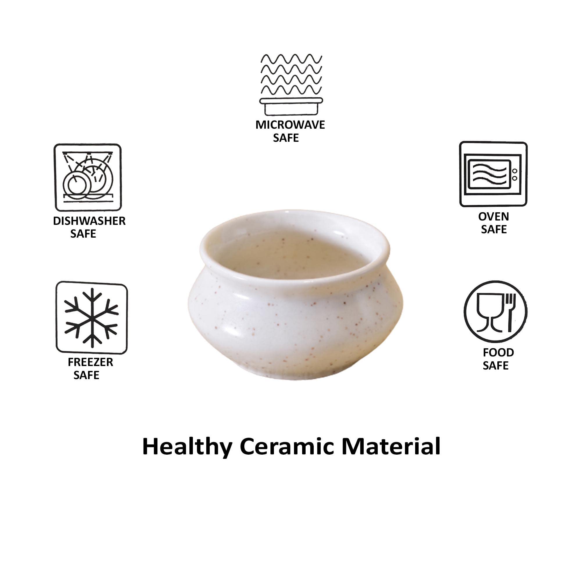 Kunhar Ceramic Sauce Holder - 90 ML, 6 Pieces, White Matt