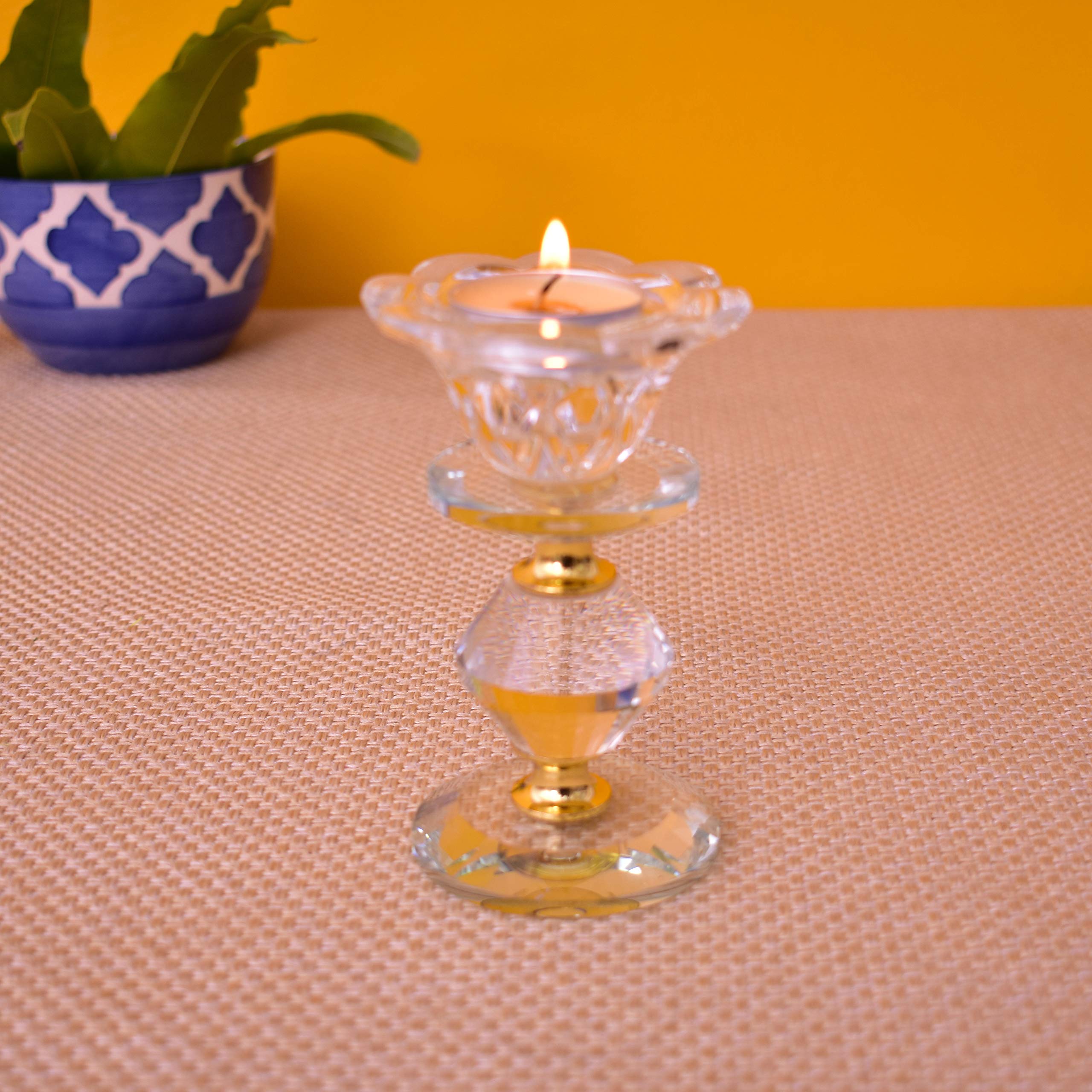 KunhaR Crystal Glass Candle Holder, Elegant Heavy Crystal Cuboid Tealight Holder