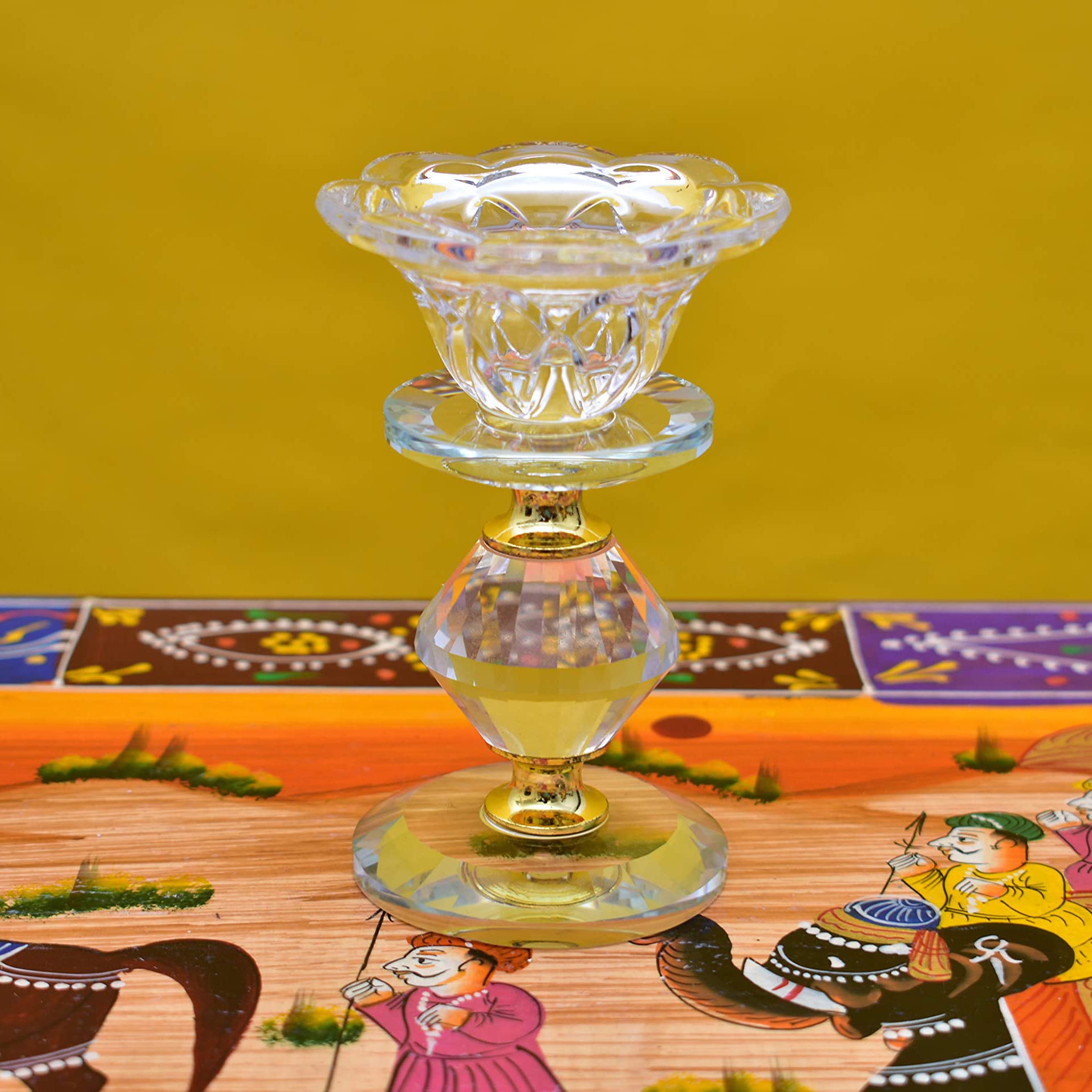 KunhaR Crystal Glass Candle Holder, Elegant Heavy Crystal Cuboid Tealight Holder