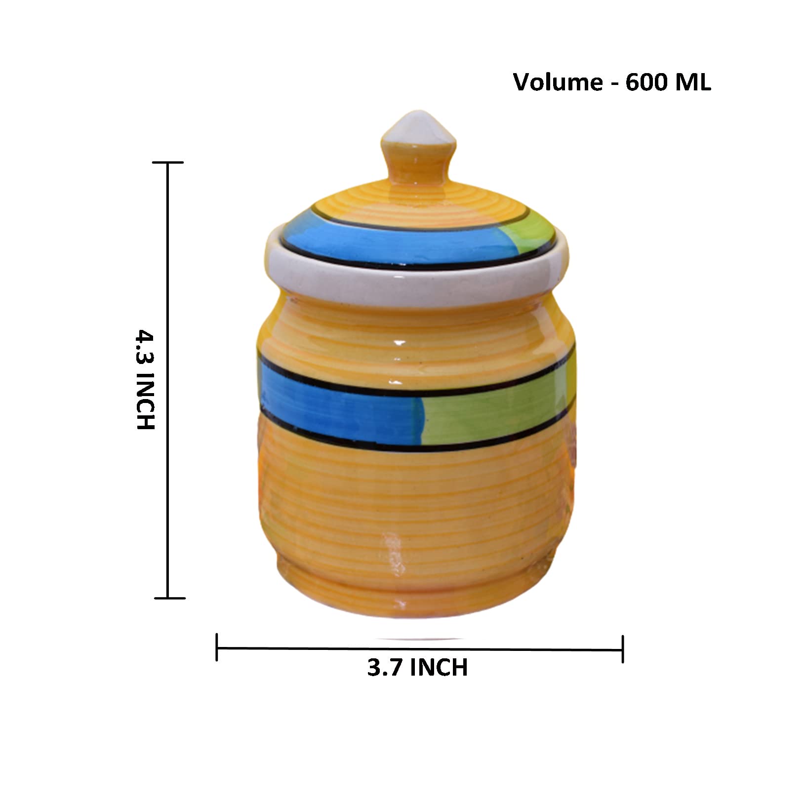 Kunhar Ceramic Jars (600ML) – Handcrafted Multipurpose Barni with Lid for Pickle, Chutney, Spices, Salt, Sugar – Kitchen Storage Containers, Yellow