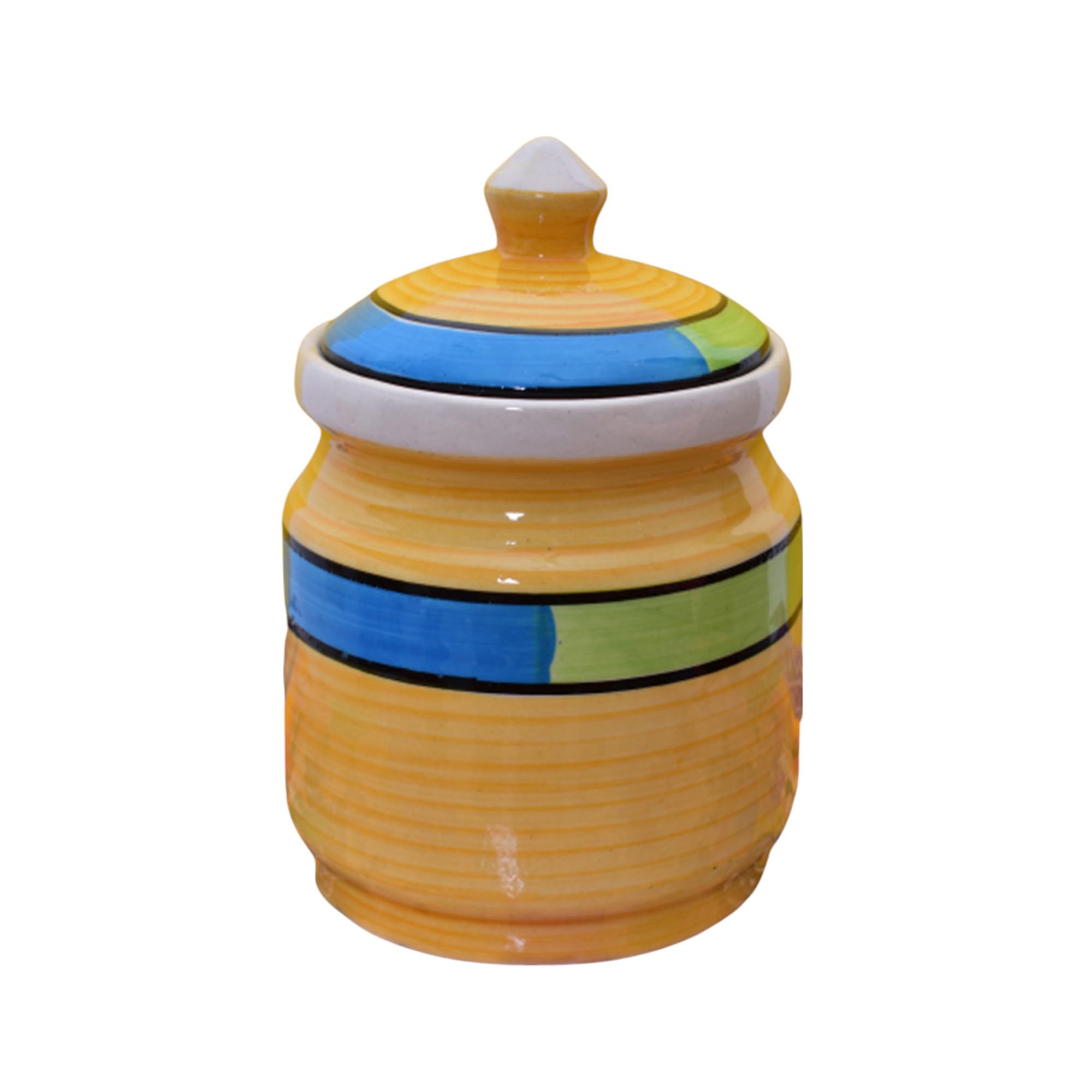 Kunhar Ceramic Jars (600ML) – Handcrafted Multipurpose Barni with Lid for Pickle, Chutney, Spices, Salt, Sugar – Kitchen Storage Containers, Yellow