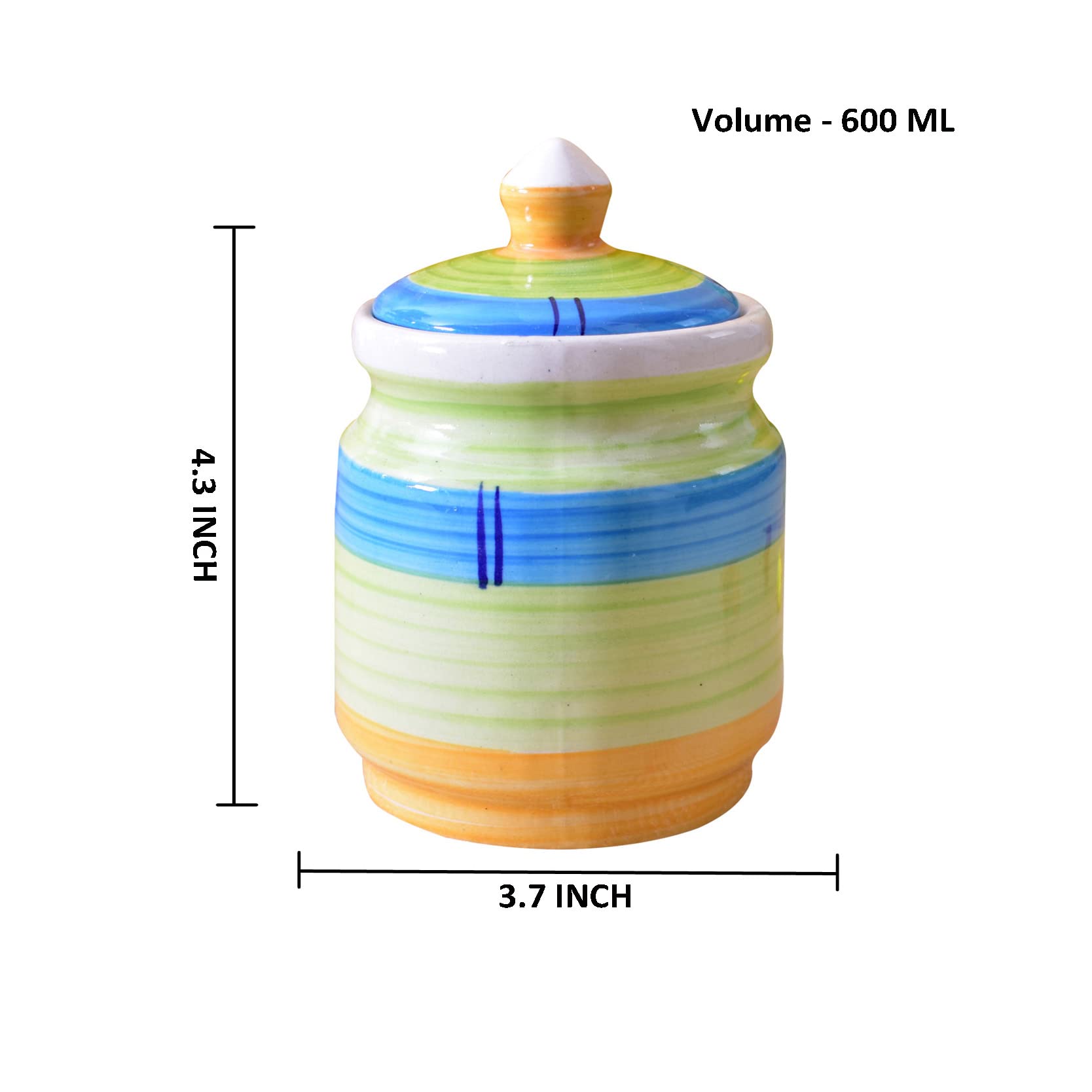 Kunhar Ceramic Jars (600ML) – Handcrafted Multipurpose Barni with Lid for Pickle, Chutney, Spices, Salt, Sugar – Kitchen Storage Containers, Green Yellow