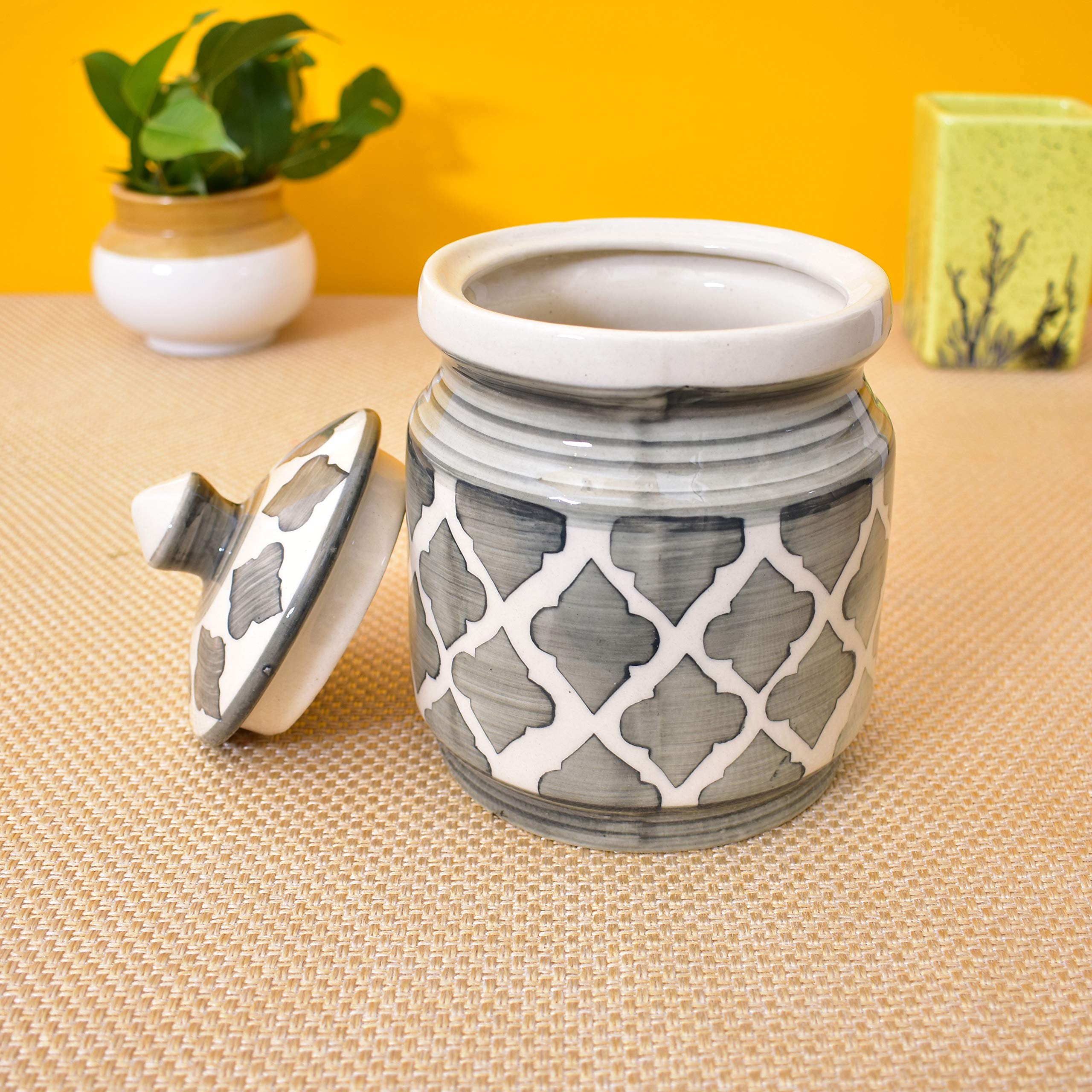 Kunhar Ceramic Jars (600ML) – Handcrafted Multipurpose Barni with Lid for Pickle, Chutney, Spices, Salt, Sugar – Kitchen Storage Containers, Grey Umrao
