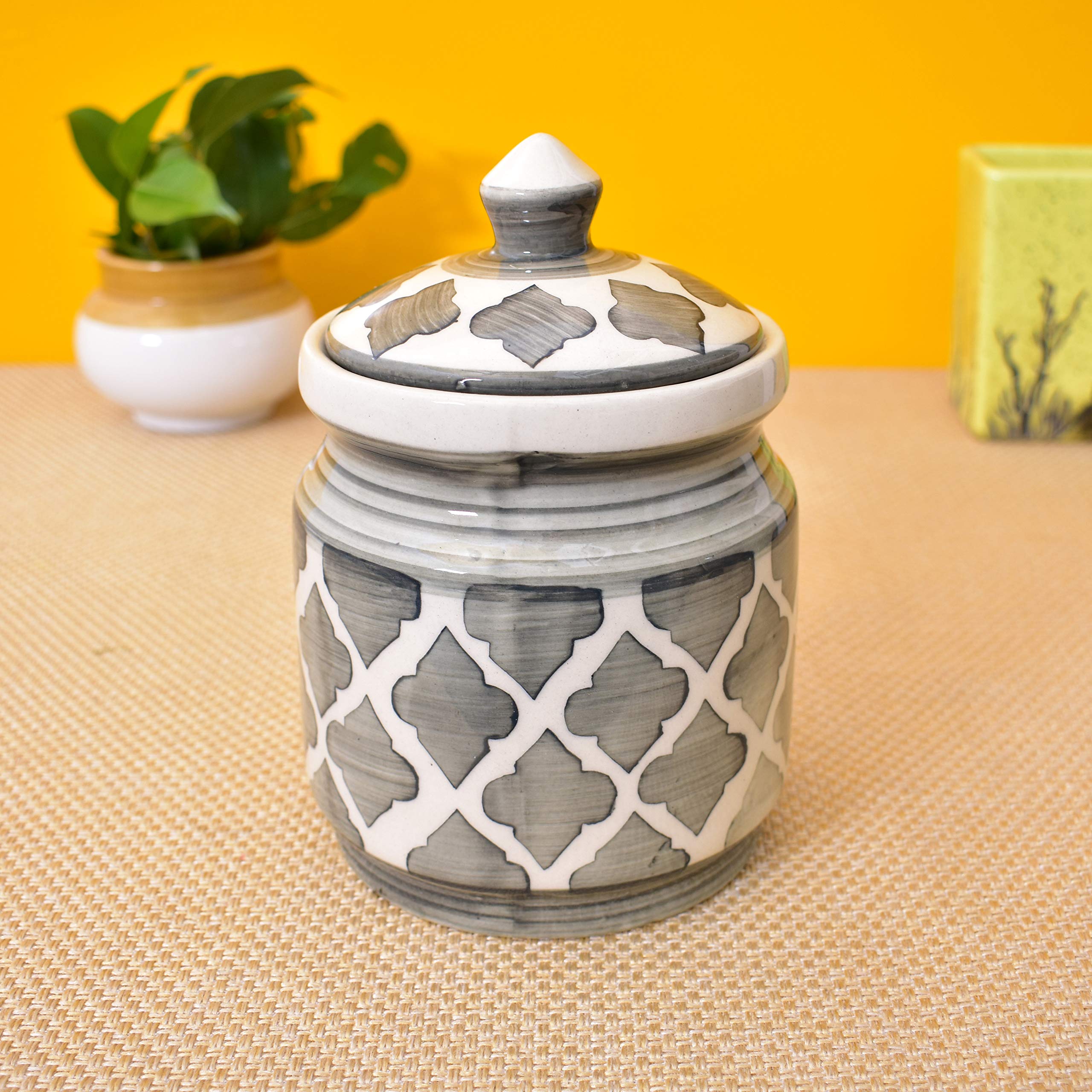 Kunhar Ceramic Jars (600ML) – Handcrafted Multipurpose Barni with Lid for Pickle, Chutney, Spices, Salt, Sugar – Kitchen Storage Containers, Grey Umrao