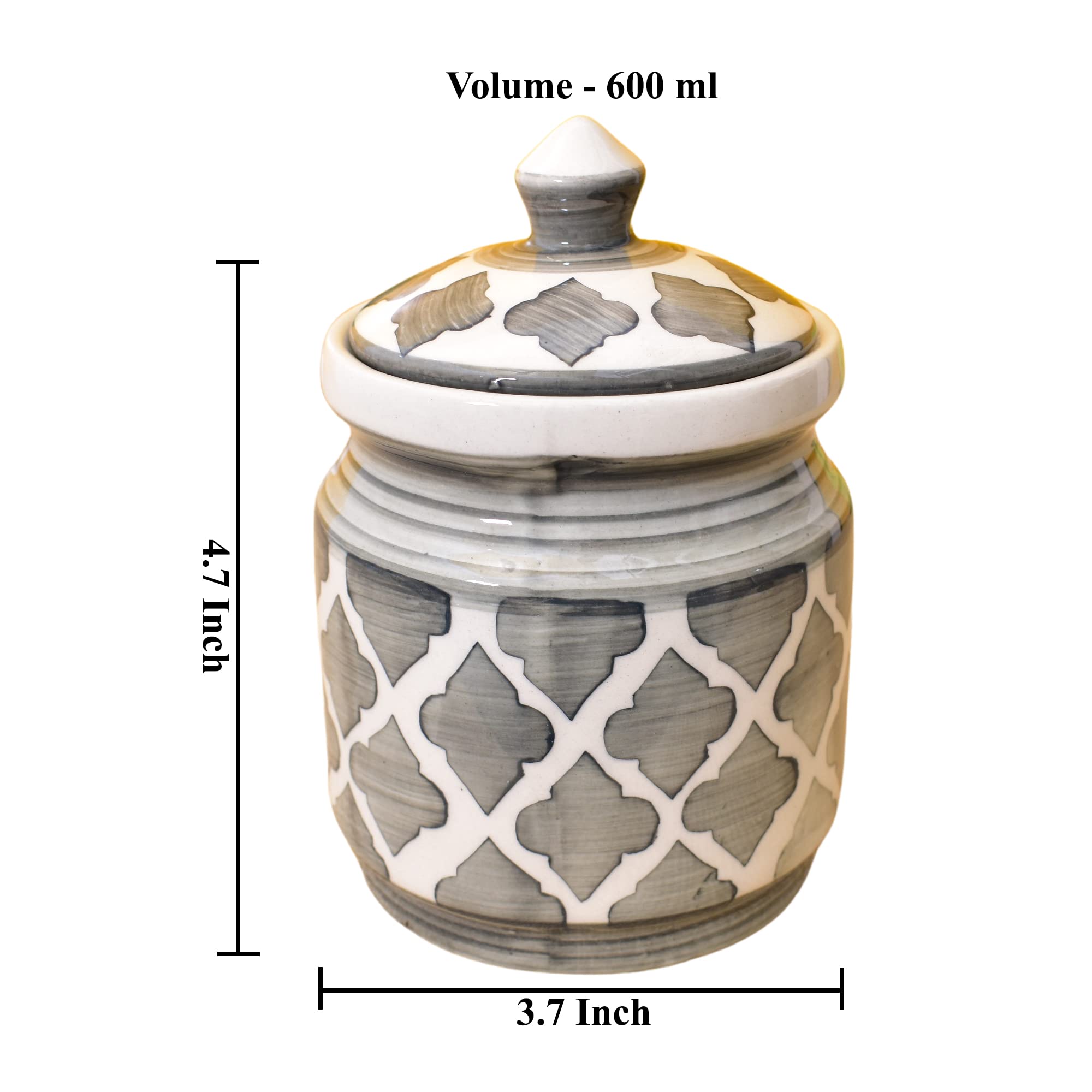 Kunhar Ceramic Jars (600ML) – Handcrafted Multipurpose Barni with Lid for Pickle, Chutney, Spices, Salt, Sugar – Kitchen Storage Containers, Grey Umrao