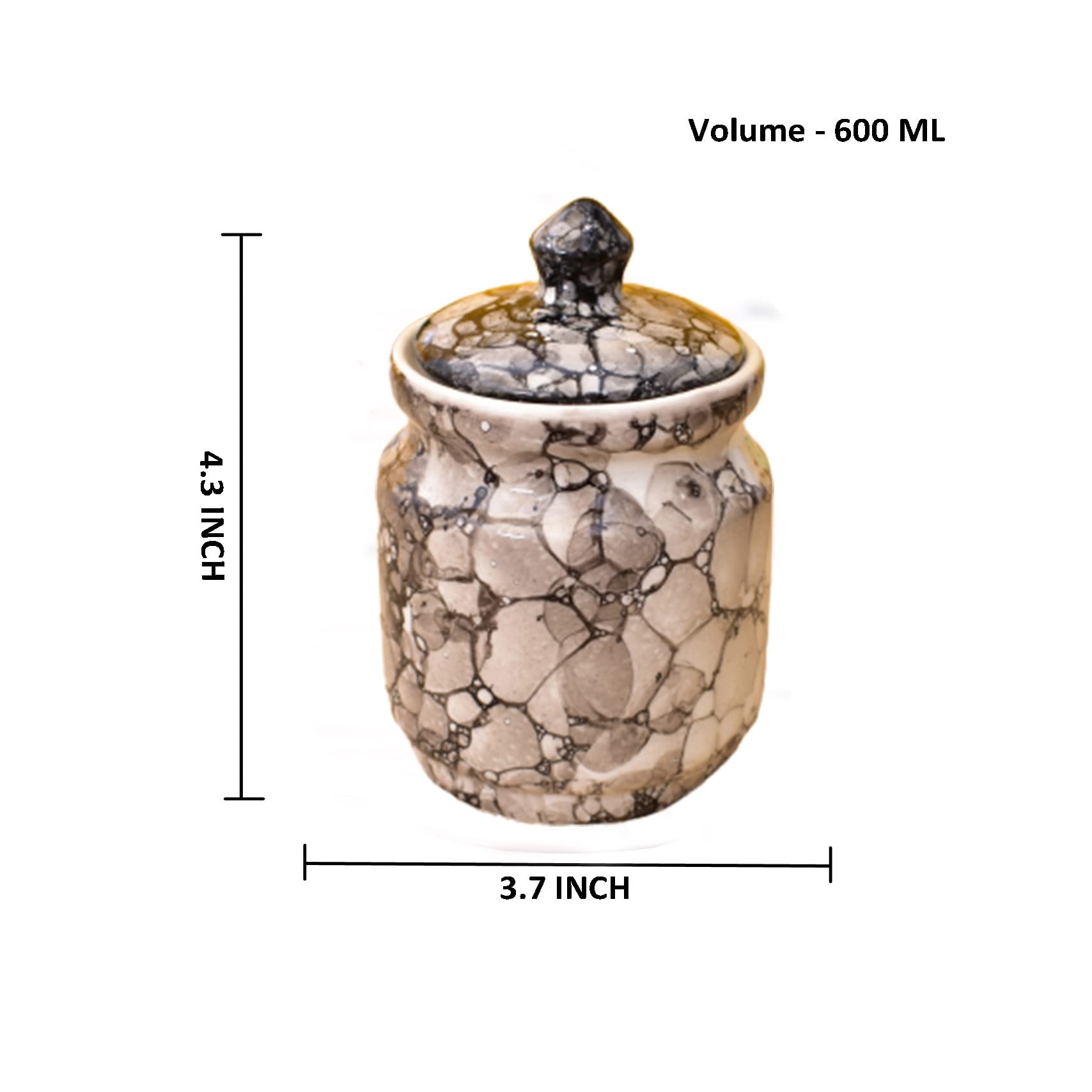 Kunhar Ceramic Jars (600ML) – Handcrafted Multipurpose Barni with Lid for Pickle, Chutney, Spices, Salt, Sugar – Kitchen Storage Containers, Black Luster