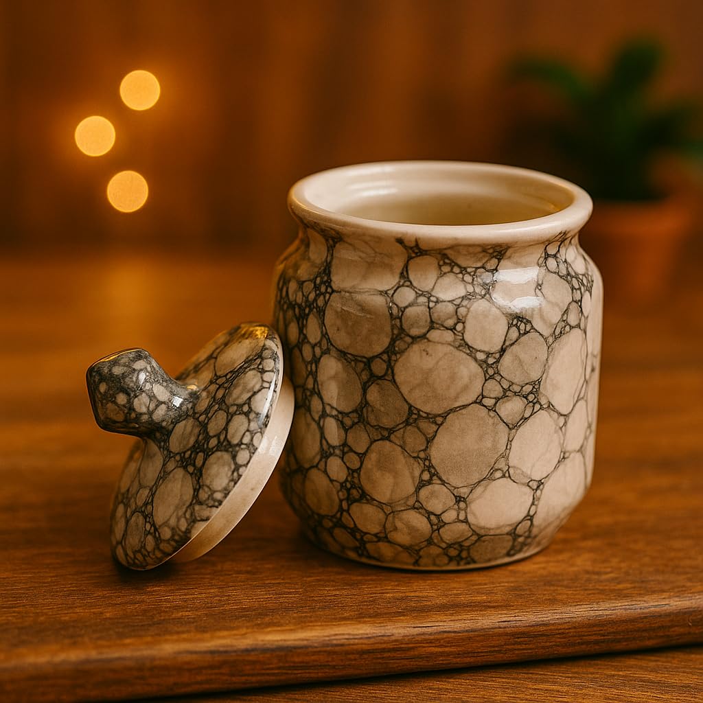 Kunhar Ceramic Jars (600ML) – Handcrafted Multipurpose Barni with Lid for Pickle, Chutney, Spices, Salt, Sugar – Kitchen Storage Containers, Black Luster