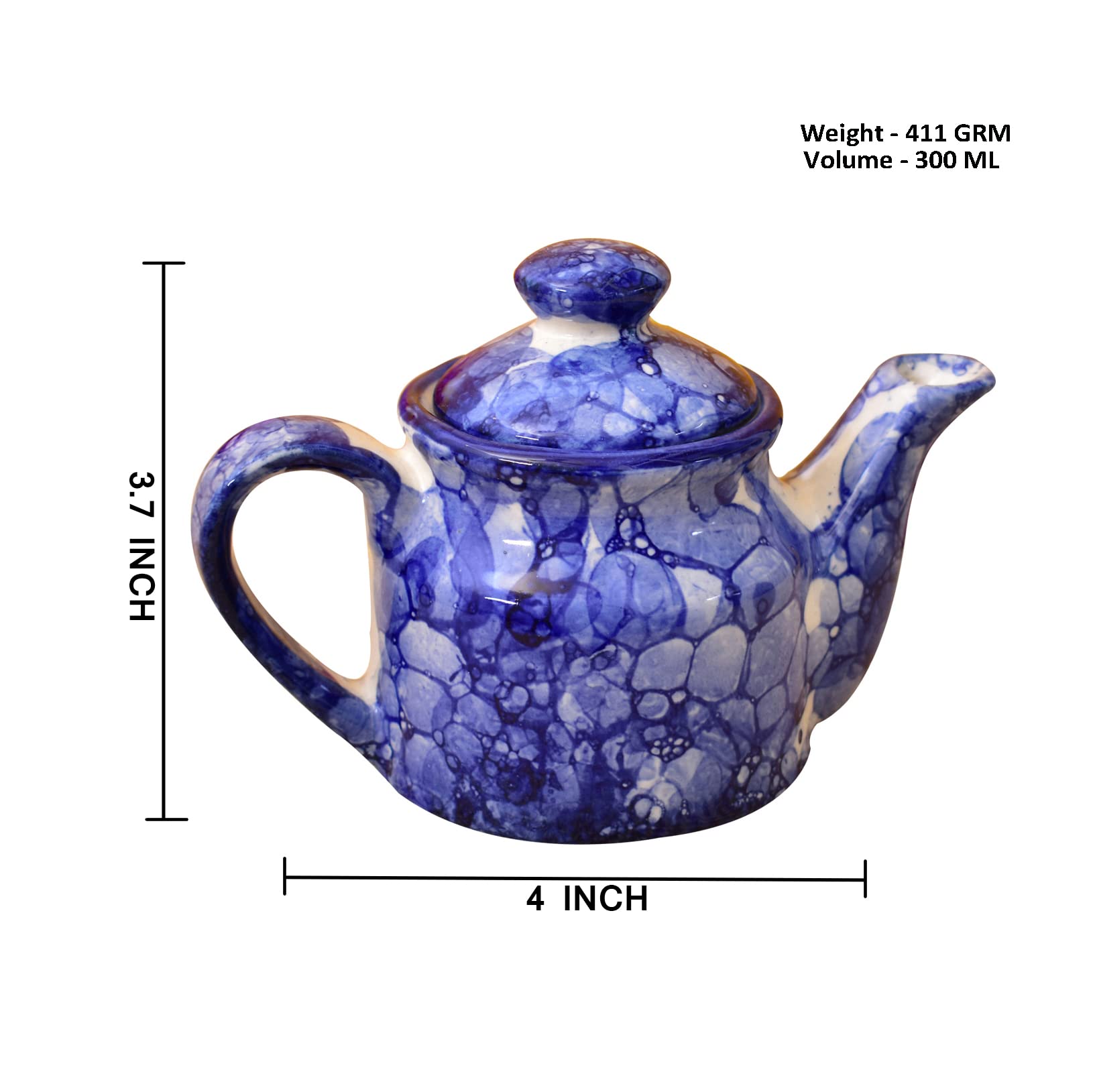 Kunhar Ceramic Teapot Blue Luster 300 ml Elegant Handmade Pot Single Piece Tea Serveware