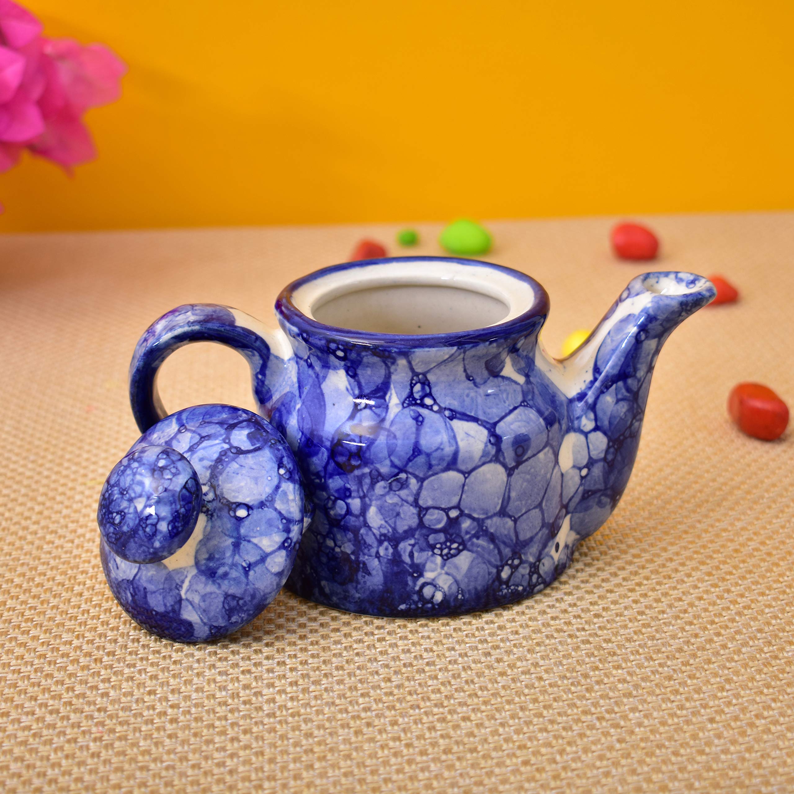 Kunhar Ceramic Teapot Blue Luster 300 ml Elegant Handmade Pot Single Piece Tea Serveware