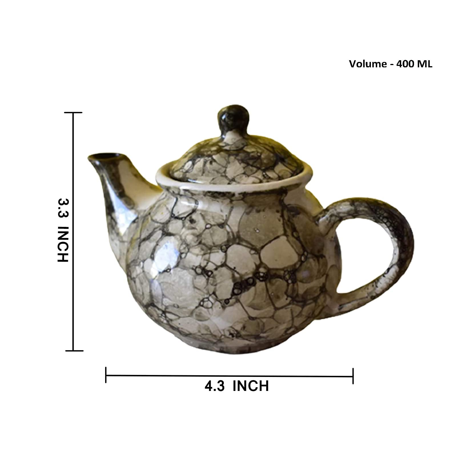 KunhaR Ceramic Teapot - 1 Piece, Black-Luster, 400ml