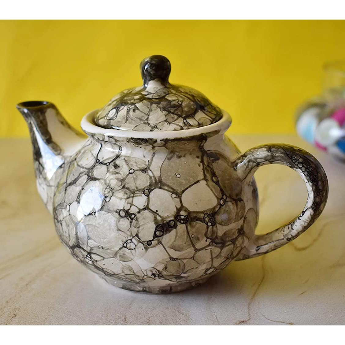 KunhaR Ceramic Teapot - 1 Piece, Black-Luster, 400ml