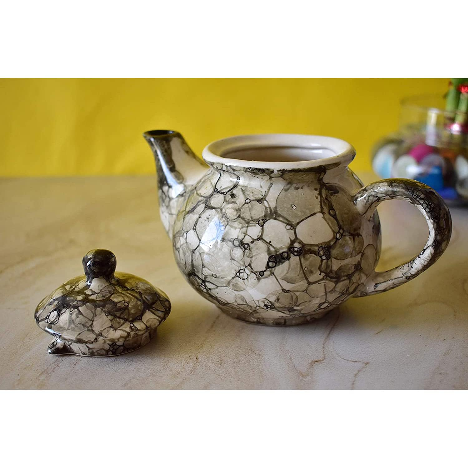KunhaR Ceramic Teapot - 1 Piece, Black-Luster, 400ml