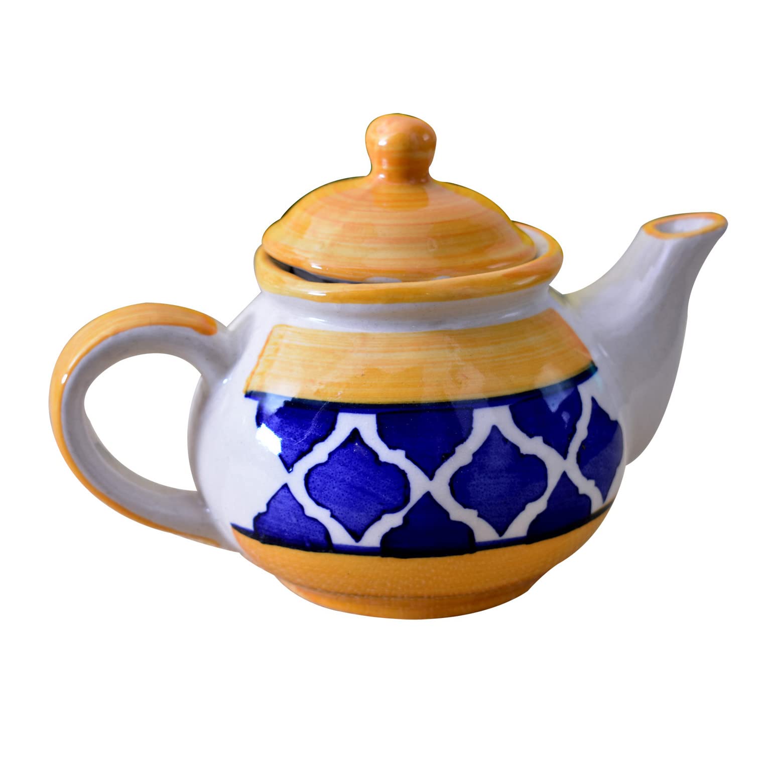 KunhaR Ceramic Teapot - 1 Piece, Yellow-Blue, 1000 ml
