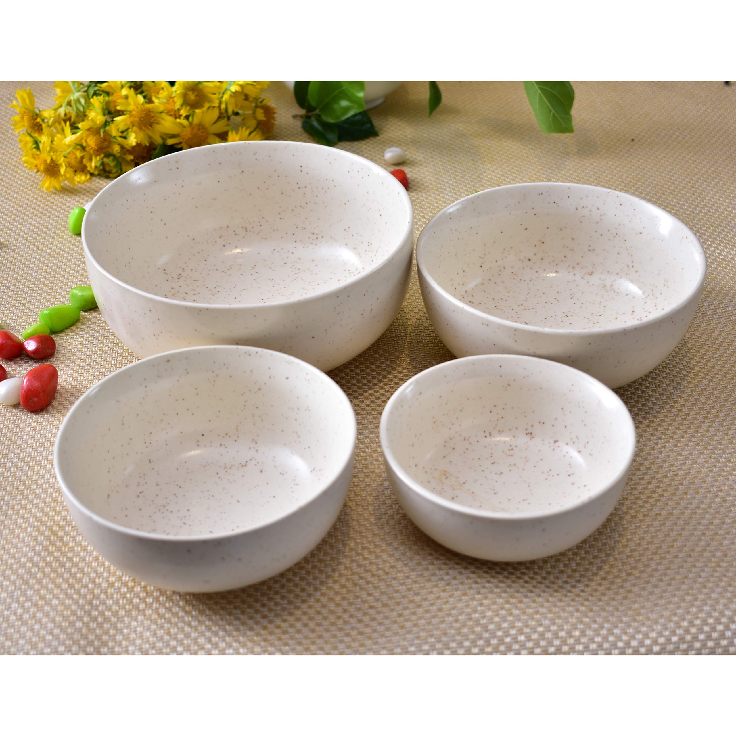 Kunhar Ceramic Mixing Bowls - 1500 Ml, 800 Ml, 600 Ml and 400 Ml, 4 Pieces, White Matt