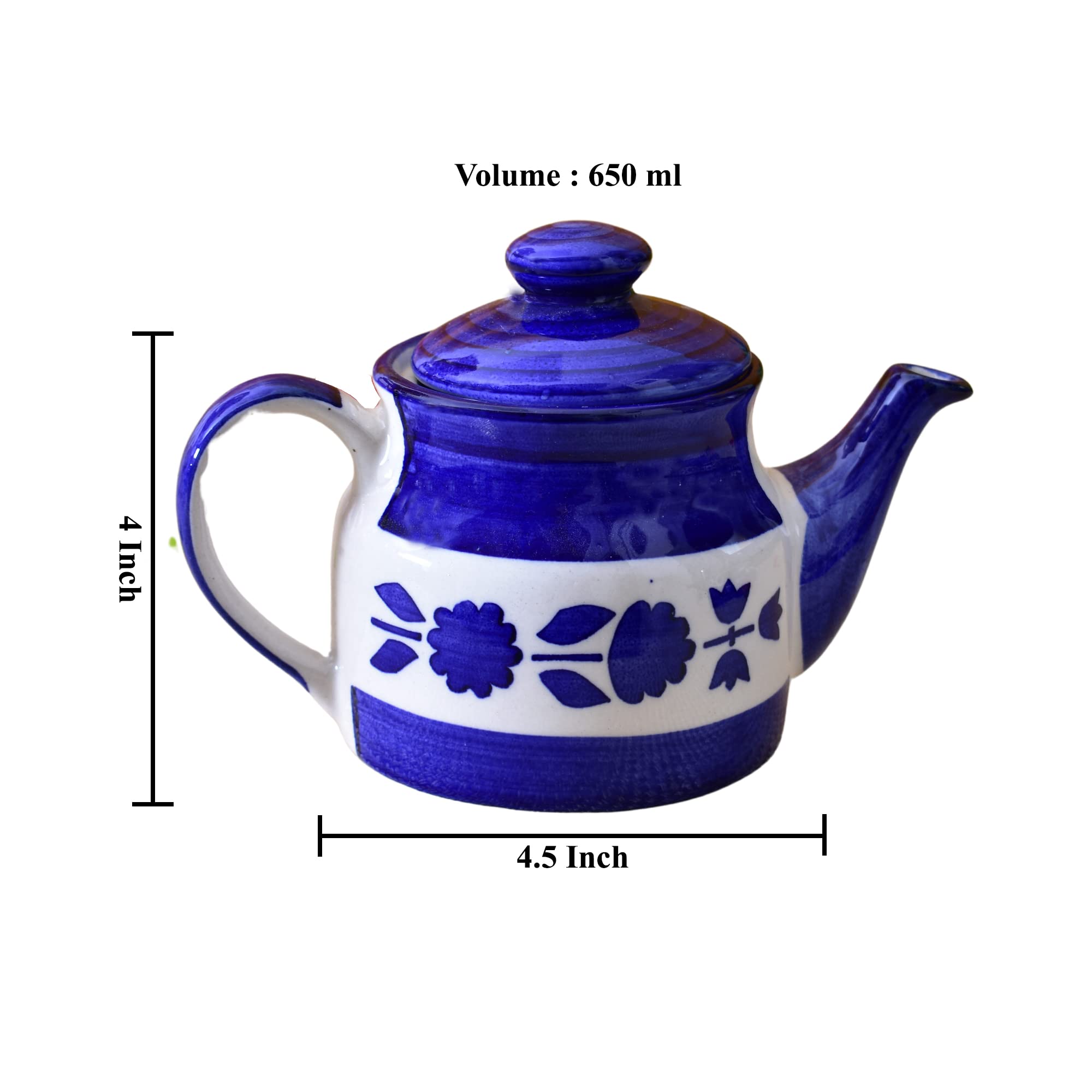 KunhaR Ceramic Teapot 650ML Blue – Durable 1 Piece Tea Coffee Pot for Kitchen Dining