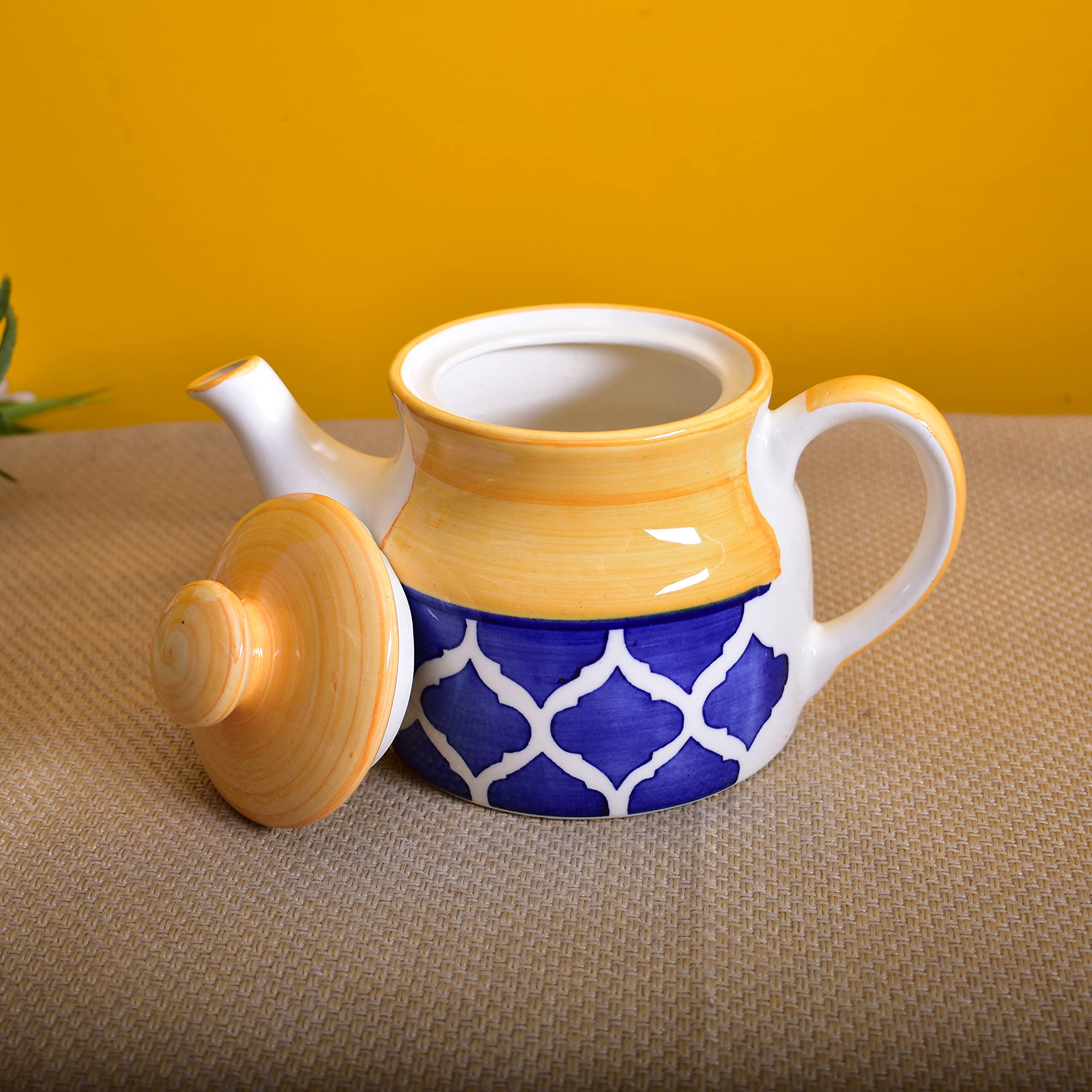 Kunhar Ceramic Morning Set with 1 Teapot, 1 Serving Tray and 4 Cups, Yellow Chidi