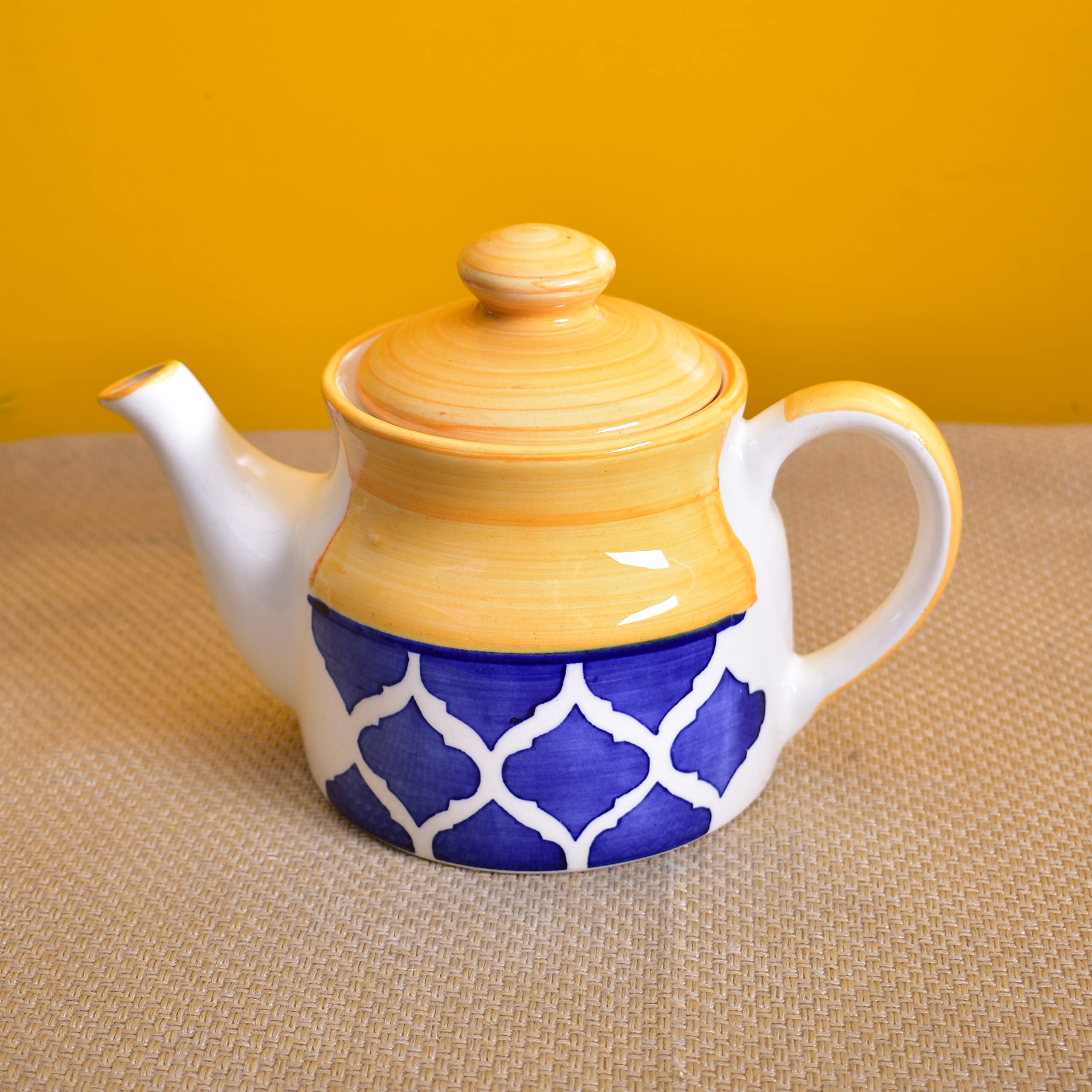 Kunhar Ceramic Morning Set with 1 Teapot, 1 Serving Tray and 4 Cups, Yellow Chidi