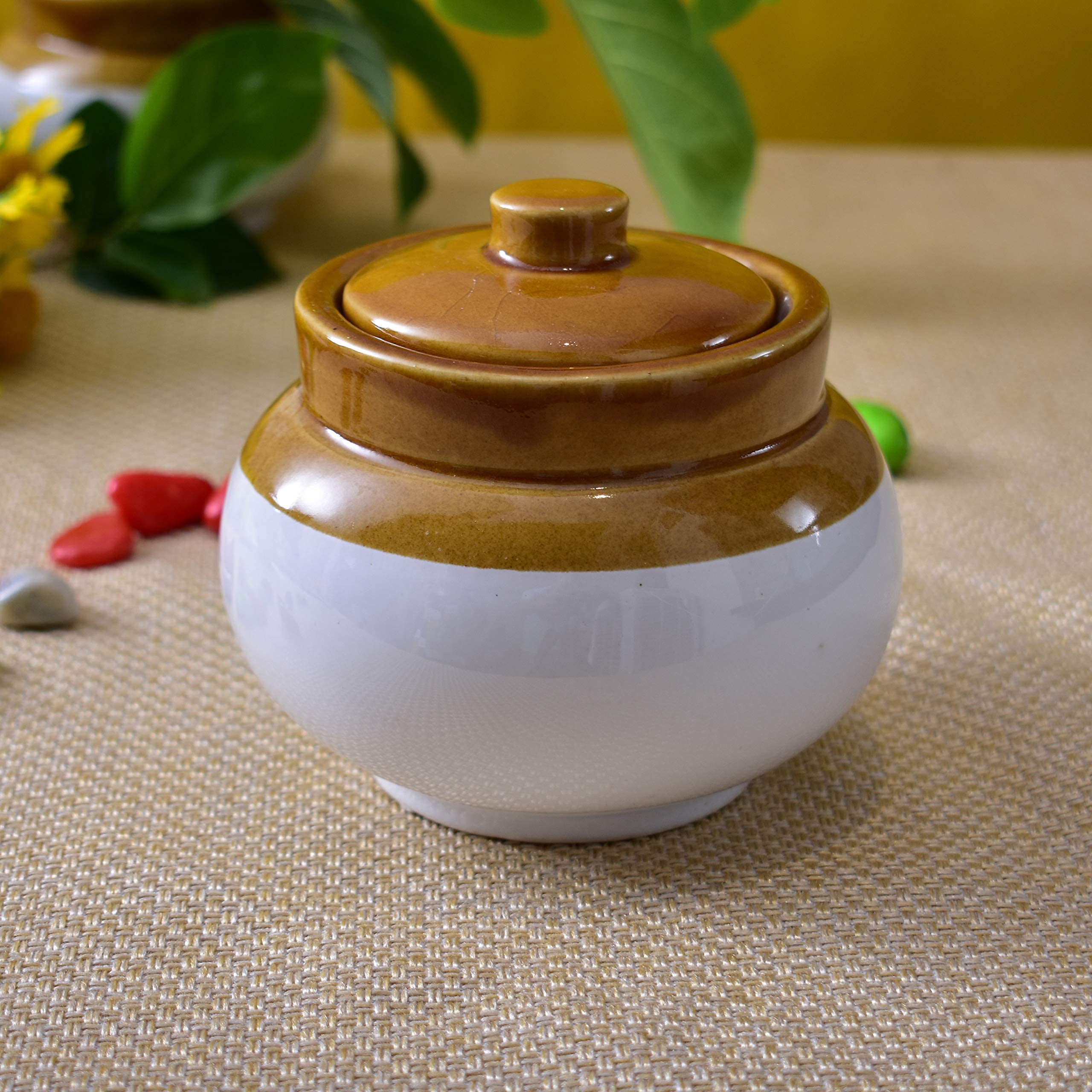 Kunhar Ceramic Jars (400ML) – Handcrafted Multipurpose Barni with Lid for Pickle, Chutney, Spices, Salt, Sugar – Kitchen Storage Containers, White
