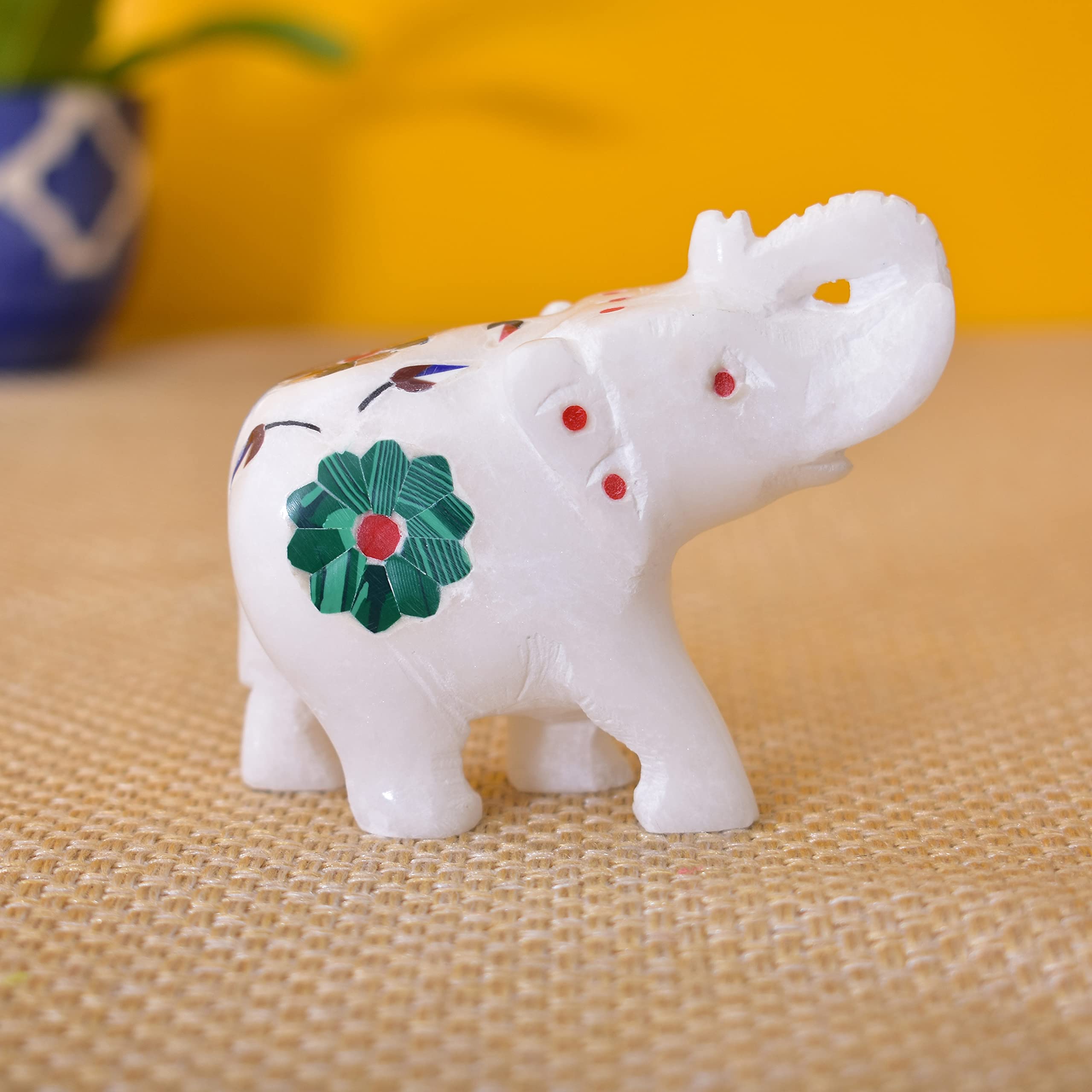 Kunhar Natural White Marble Elephant Figurine | Marble Elephant Showpiece