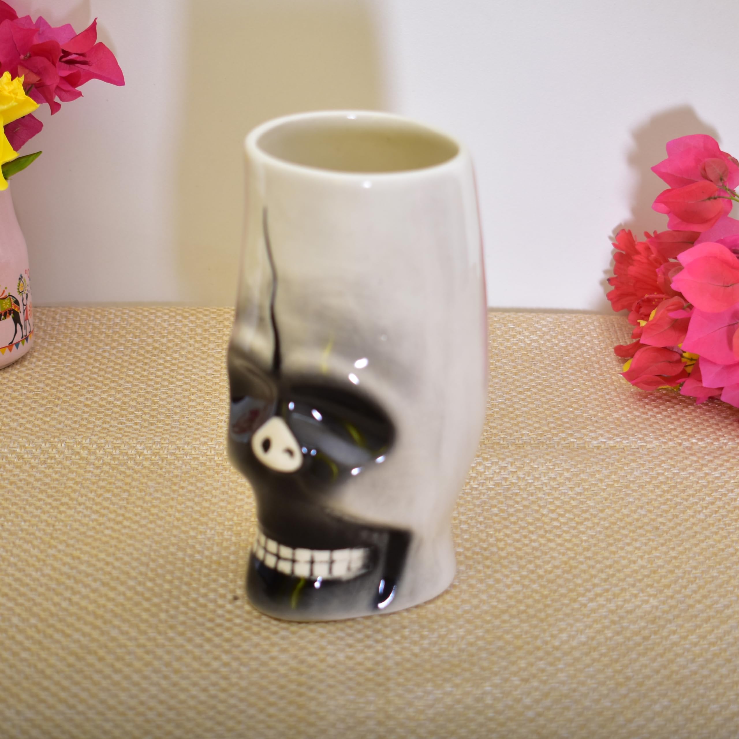 Kunhar Ceramic Cutlery Holder Spoon Holder, Pen Holder, Brush Stand, 1 Piece, White Black