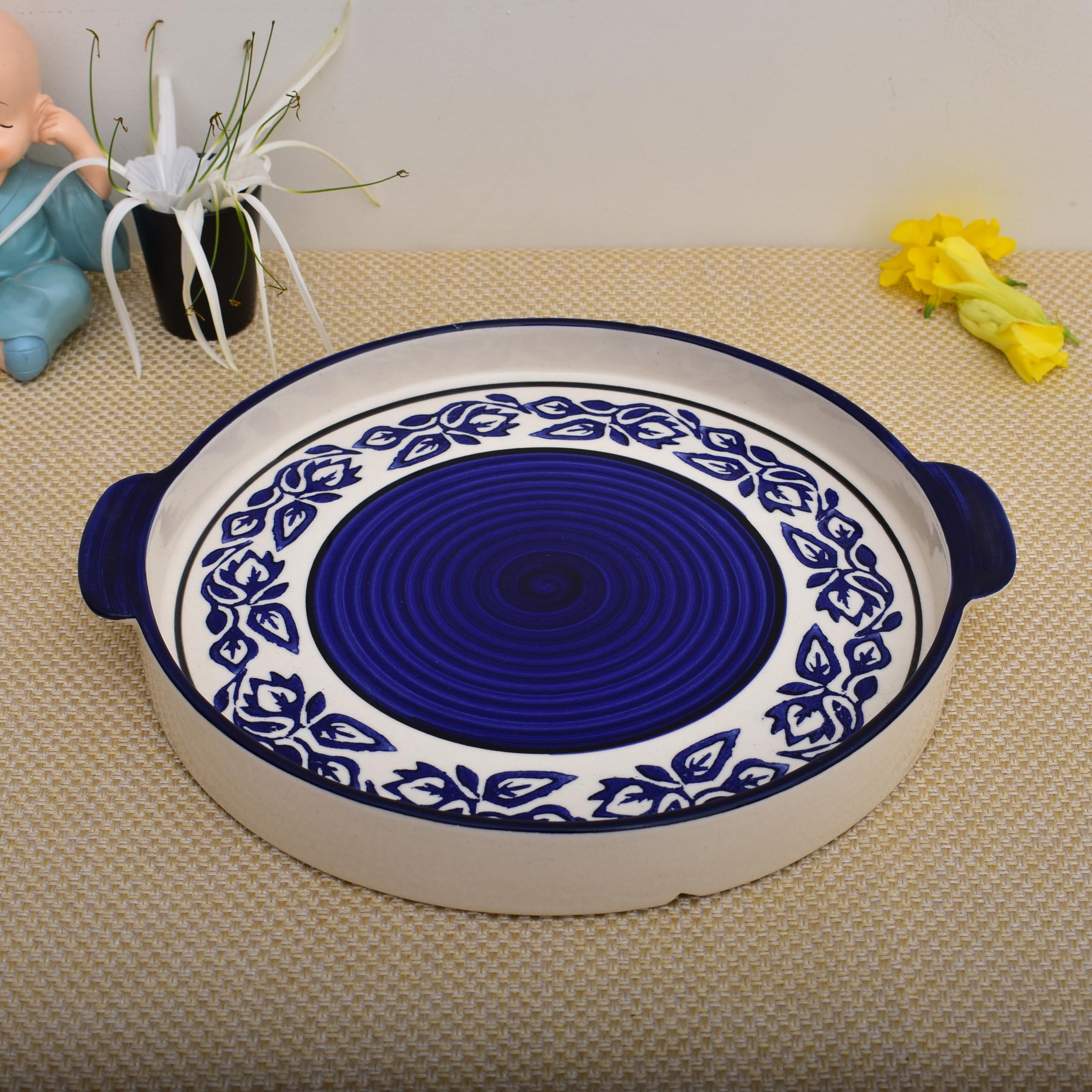 Kunhar Ceramic Morning Set, Blue Flower (1 Tray, 4 Cups 150 ml and 1 Teapot 650 ml)