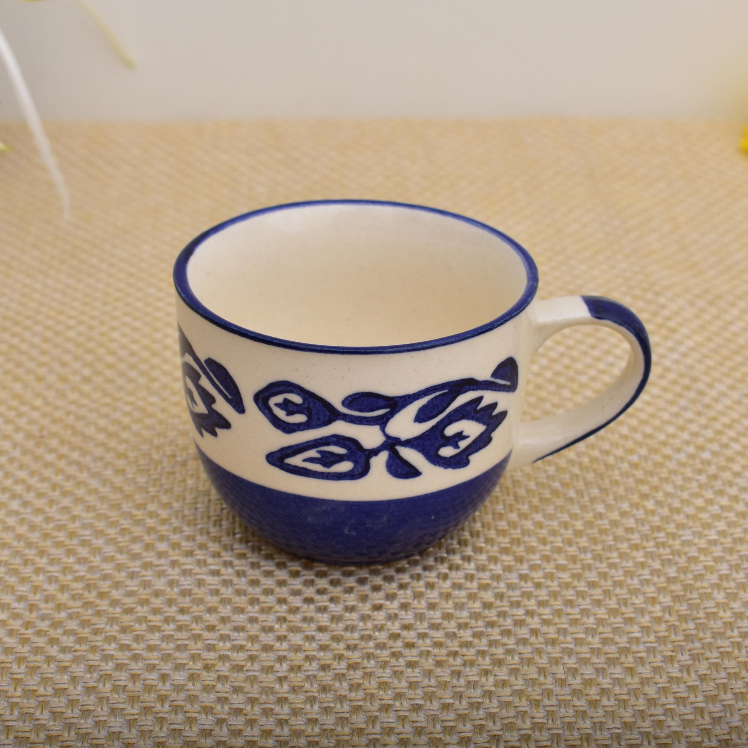 Kunhar Ceramic Morning Set, Blue Flower (1 Tray, 4 Cups 150 ml and 1 Teapot 650 ml)