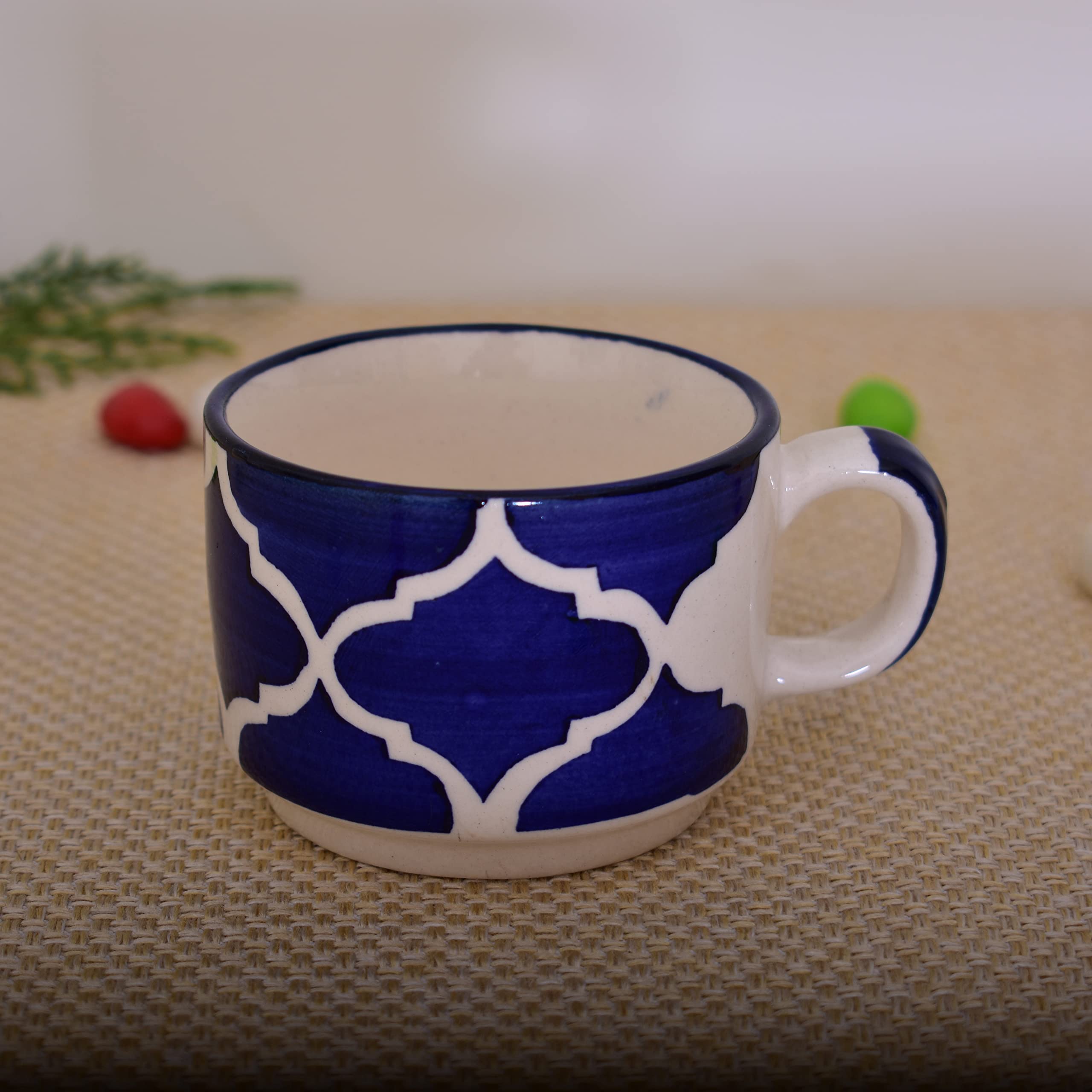 Kunhar Ceramic Morning Set, Blue Vine (1 Tray, 4 Cups 150 ml and 1 Teapot 650 ml)