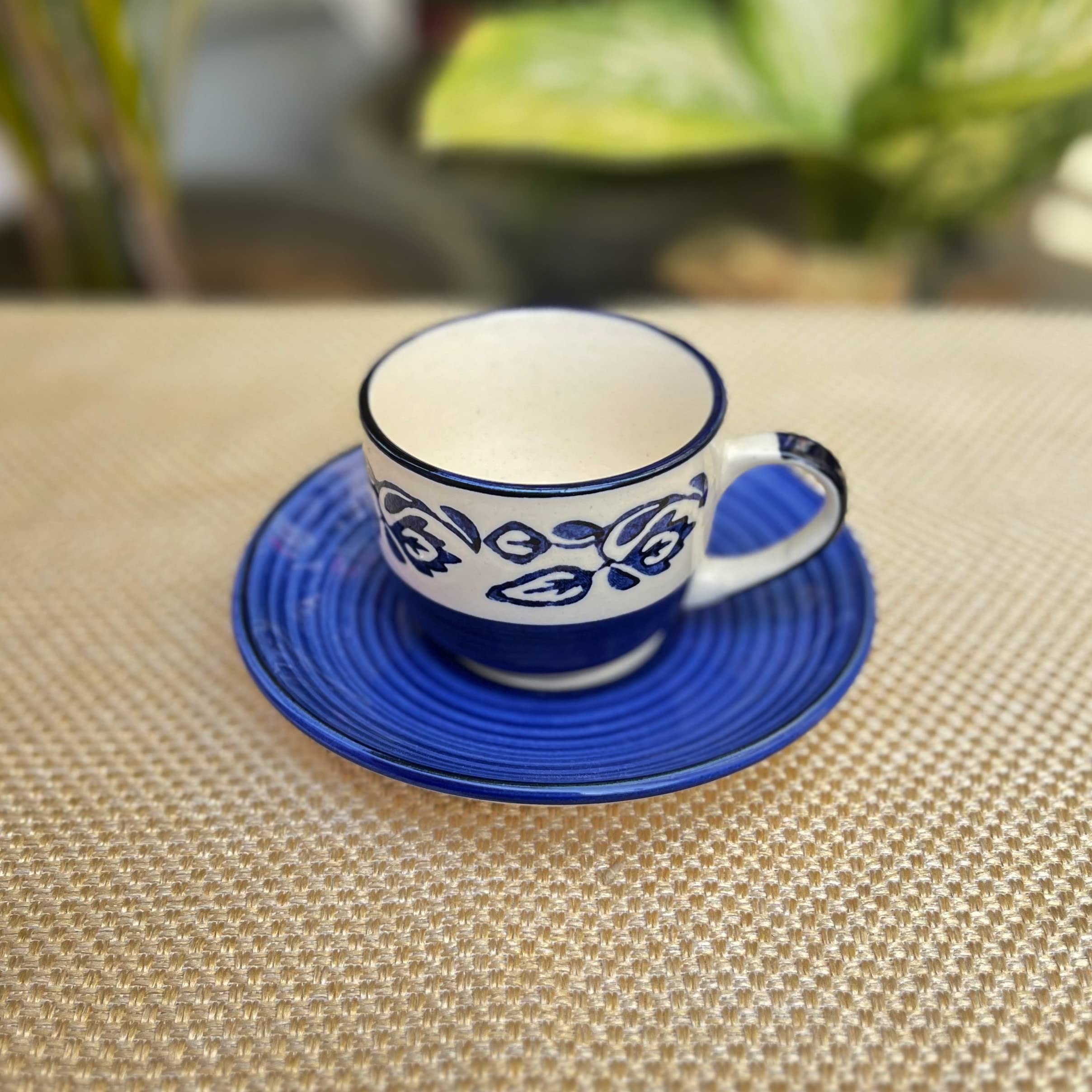 Kunhar Ceramic Morning Set, Blue Vine (6 Cups 150 ml and 6 Saucer)