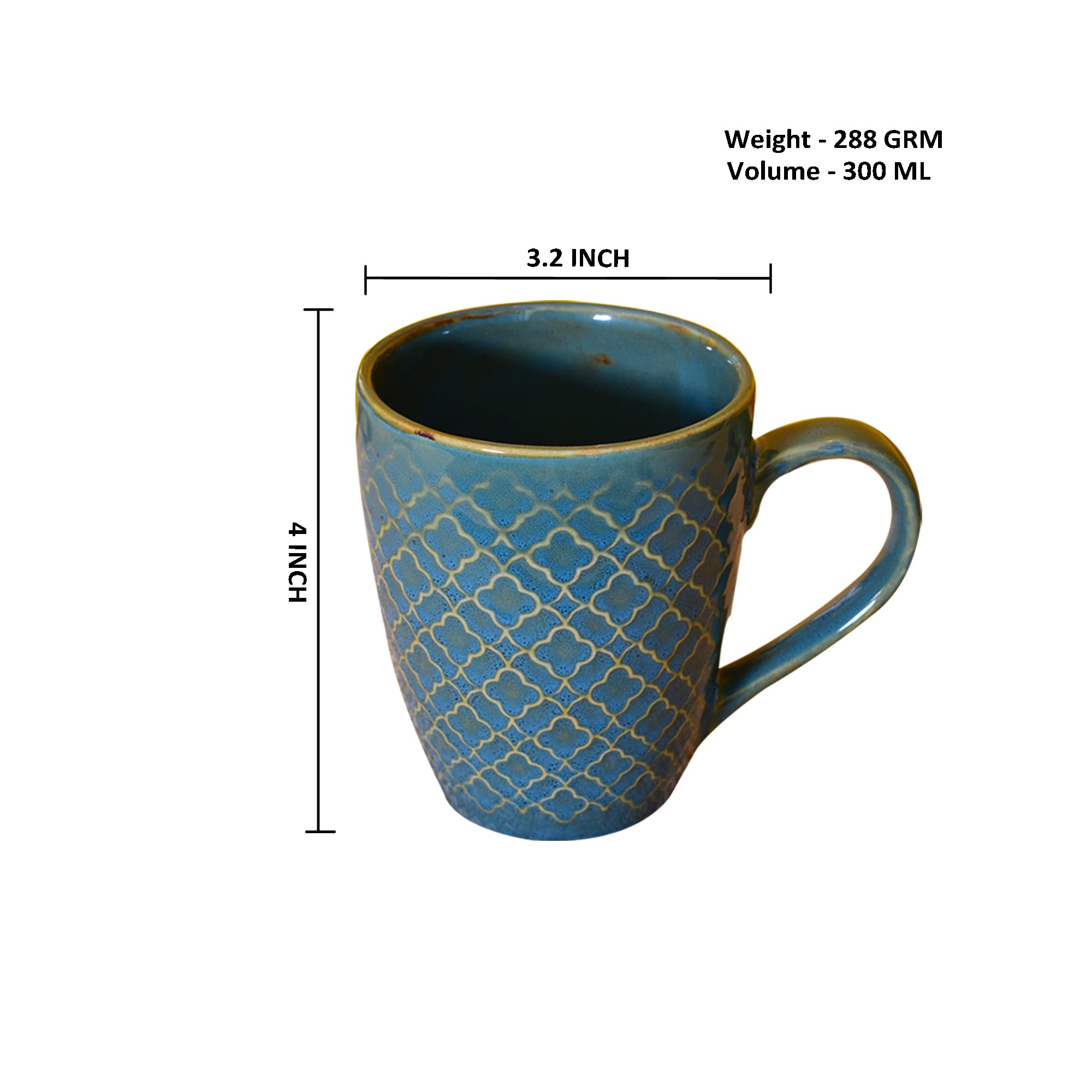 Kunhar Ceramic Milk Mugs, Muted Blues - 4 Pieces, Blue Bayoux, 300ml