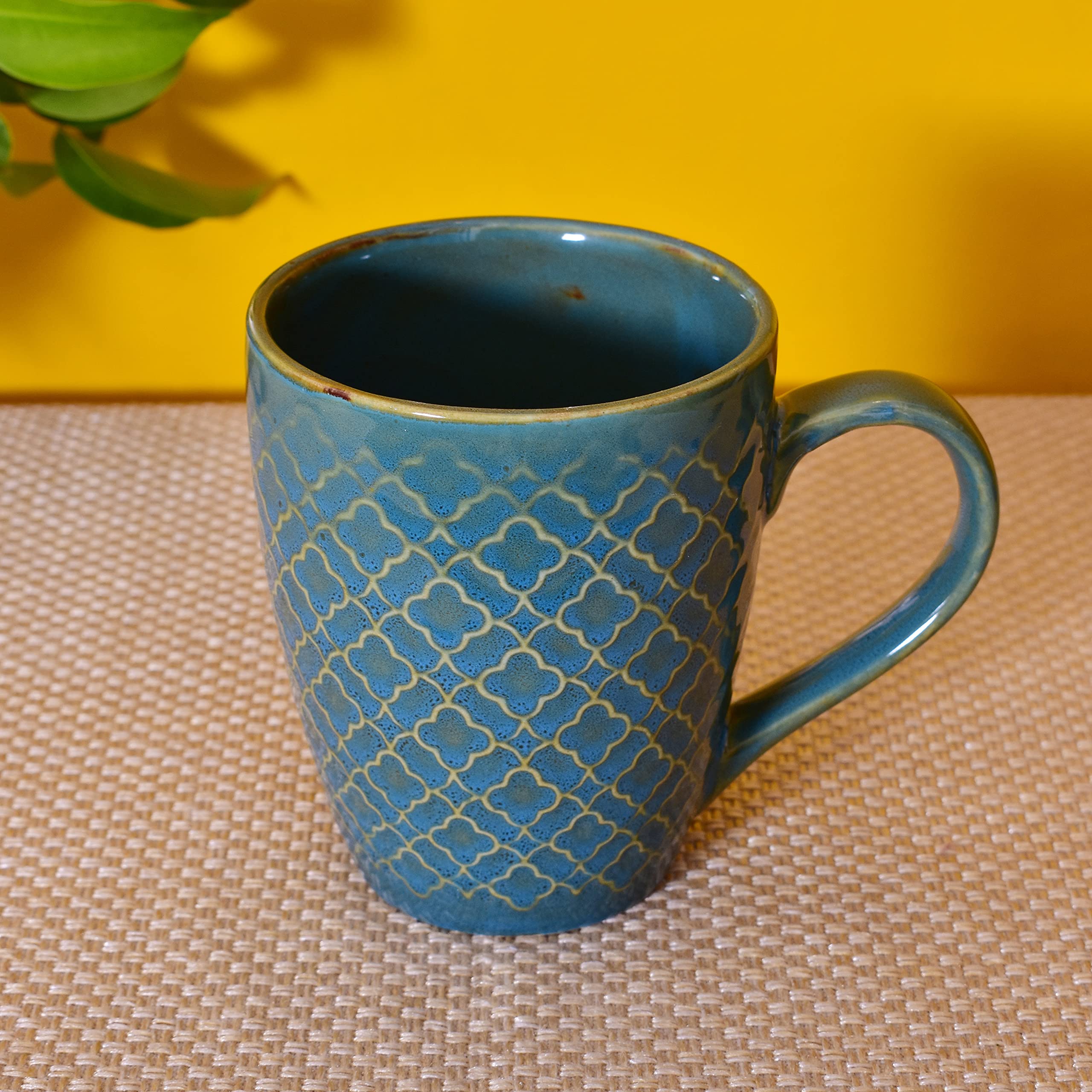 Kunhar Ceramic Milk Mugs, Muted Blues - 4 Pieces, Blue Bayoux, 300ml
