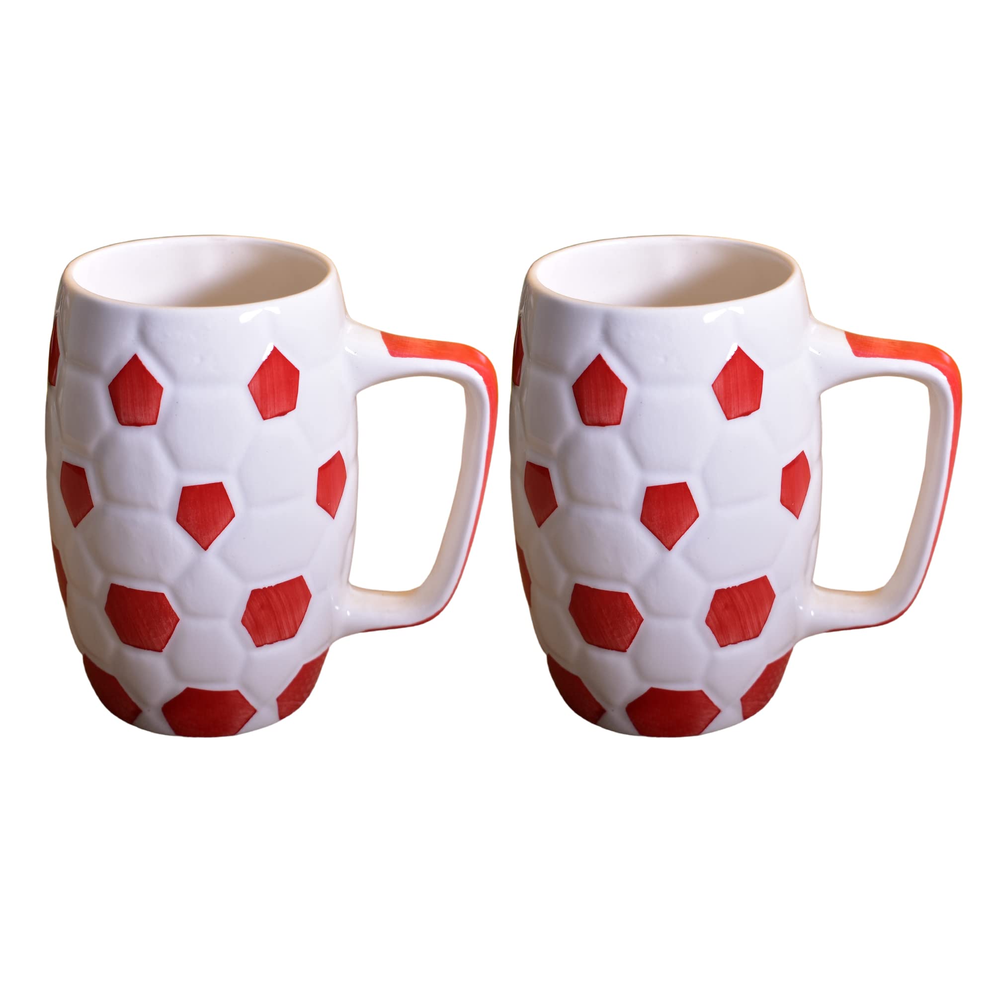 Kunhar Ceramic Beer Mug 800 Ml, White Red Set of 2