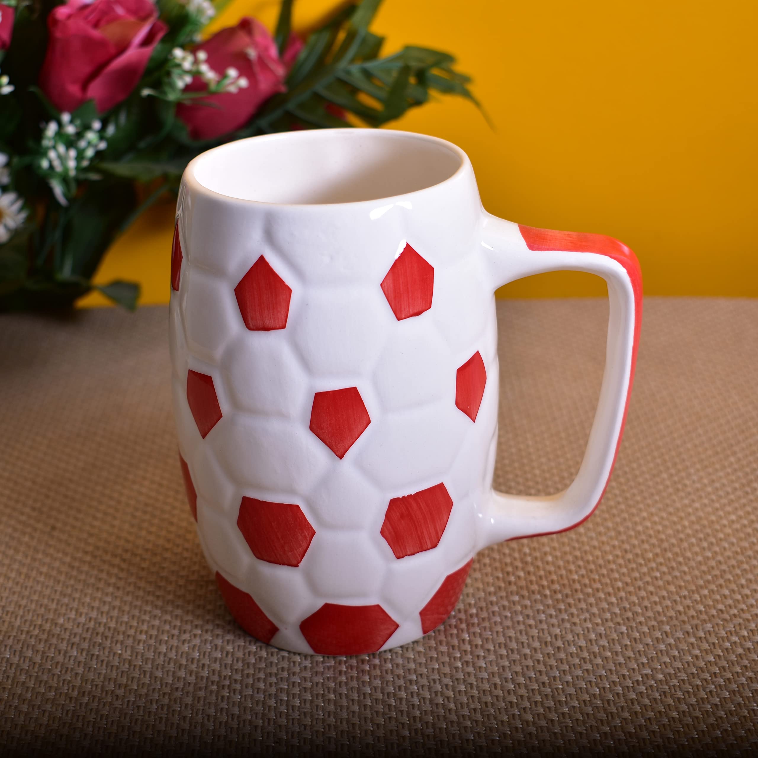 Kunhar Ceramic Beer Mug 800 Ml, White Red Set of 2