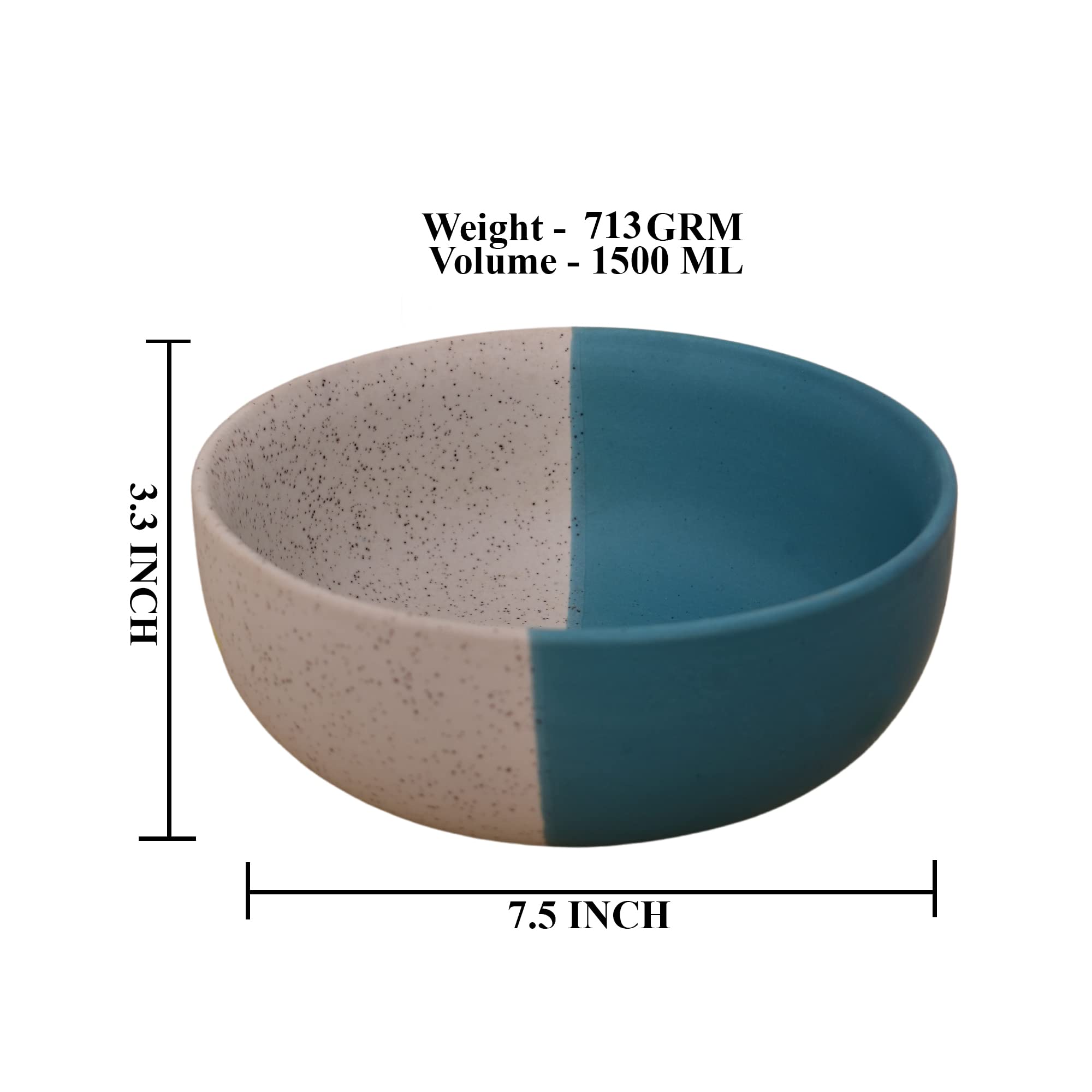 Kunhar Ceramic Serving Bowl (White Dusty Blue, 1500 Ml) - 1 Piece