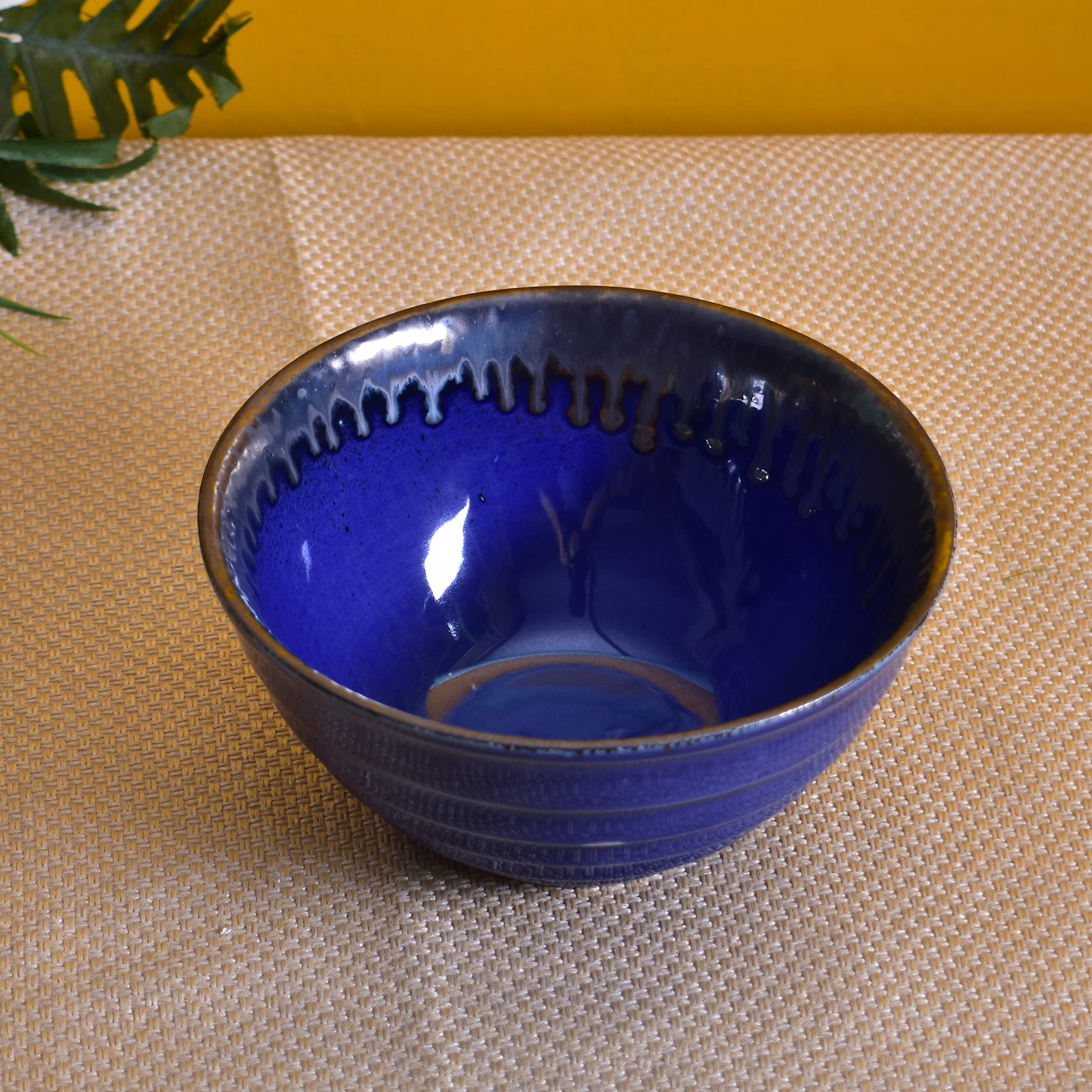 Kunhar Glazed Studio Pottery Ceramic Bowl - 1000 ML, 1 Piece, Denim Dark Blue