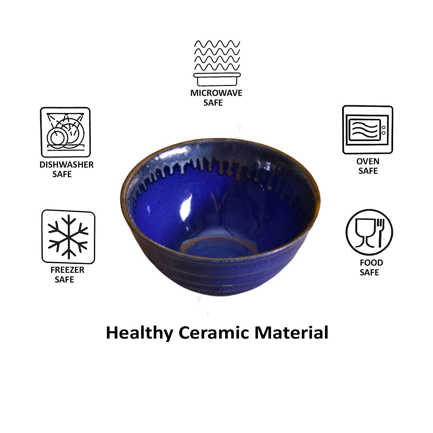 Kunhar Glazed Studio Pottery Ceramic Bowl - 1000 ML, 1 Piece, Denim Dark Blue