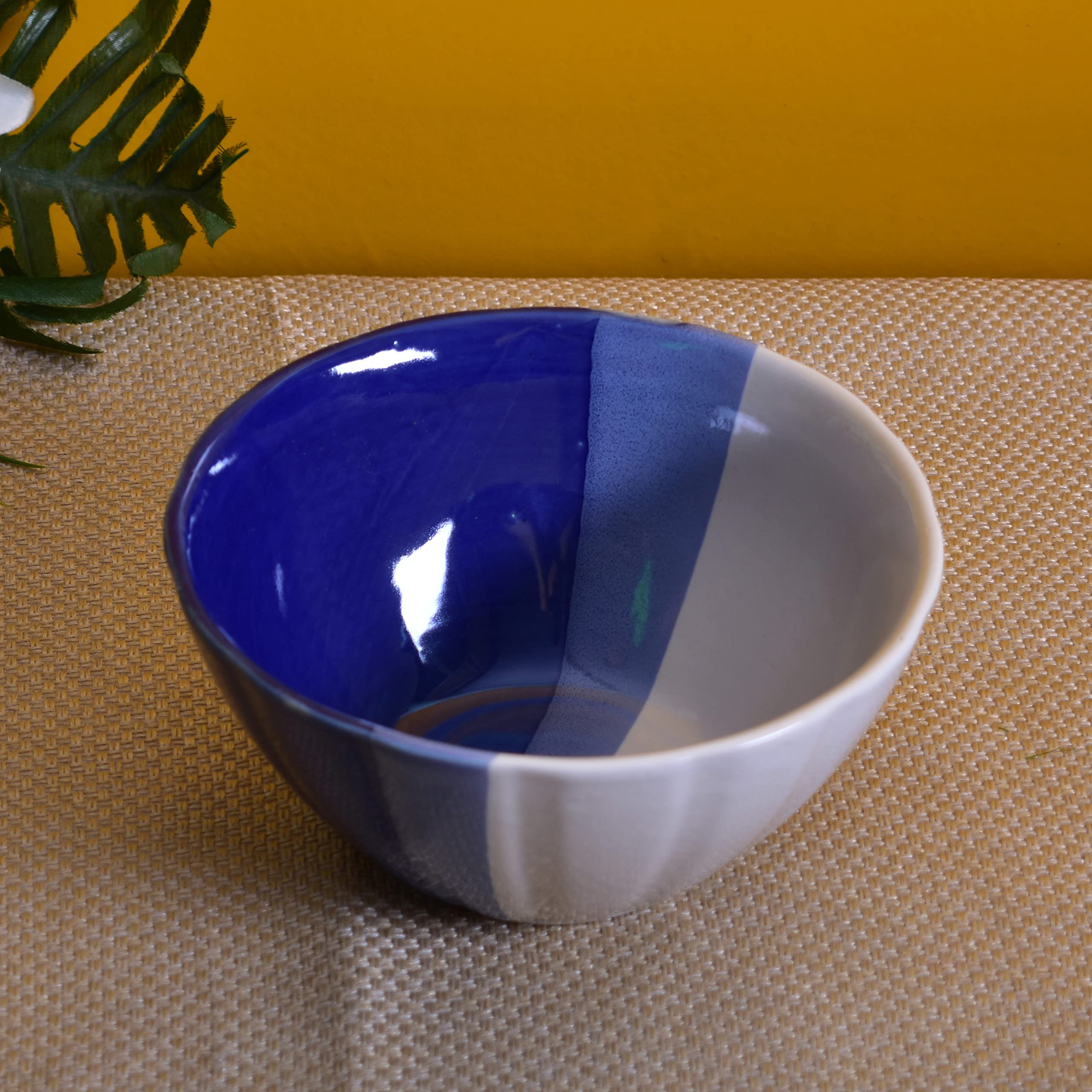Kunhar Glazed Studio Pottery Ceramic Bowl 1000 ML White Blue