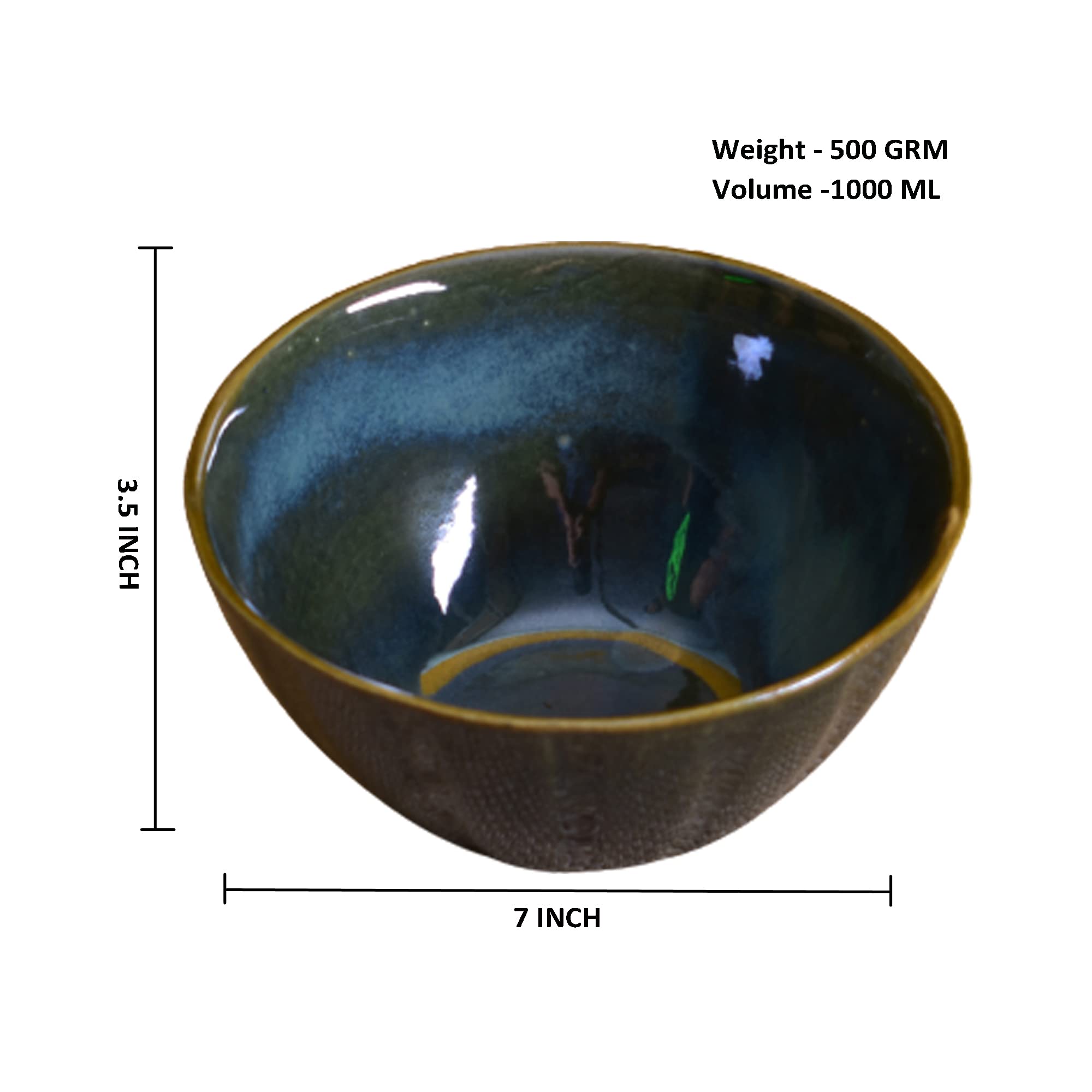 Kunhar Glazed Studio Pottery Ceramic Bowl - 1000 ML, 1 Piece, Charcoal Grey
