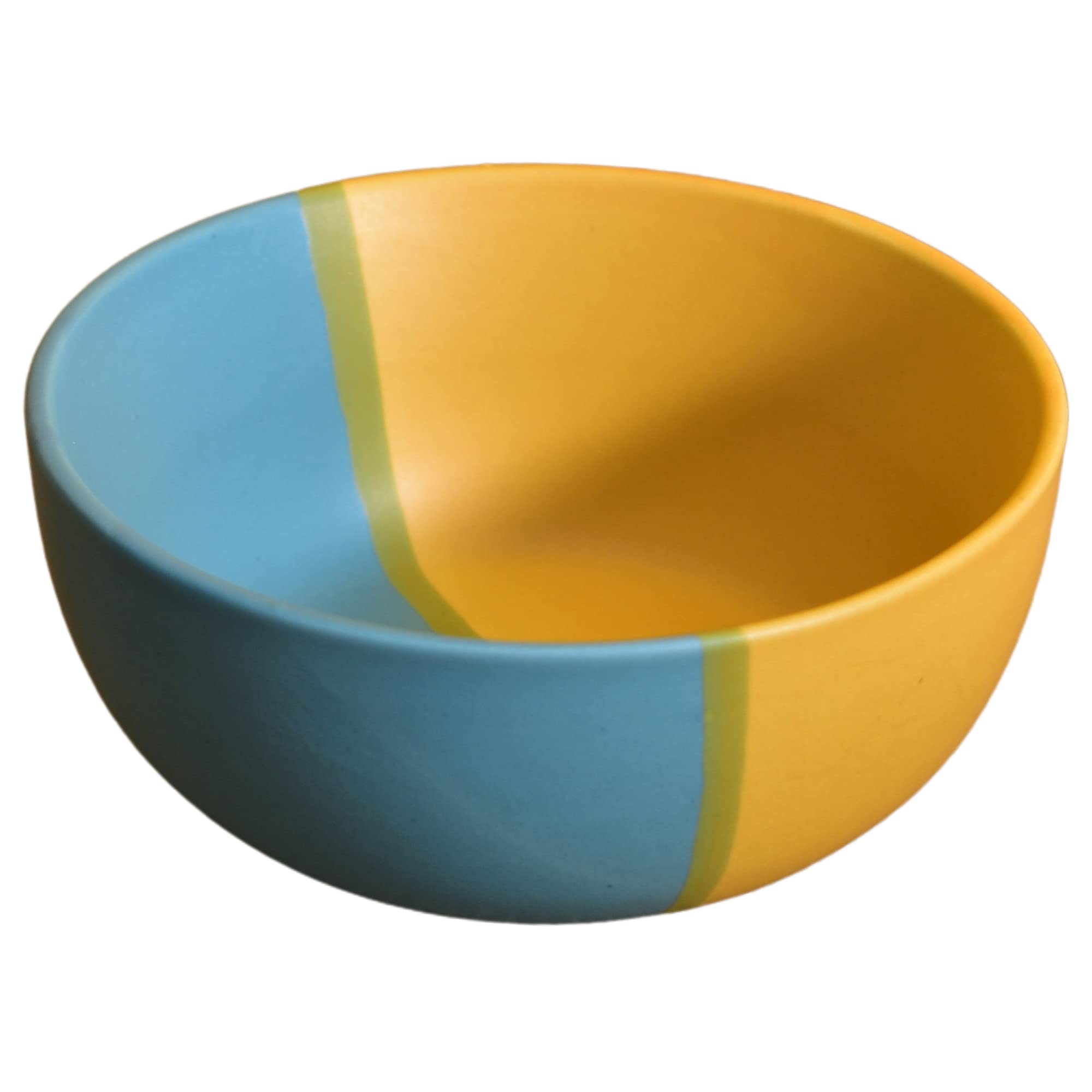 Kunhar Ceramic Hand Painted Dessert Bowls - 200 Ml, 6 Pieces, Yellow Blue